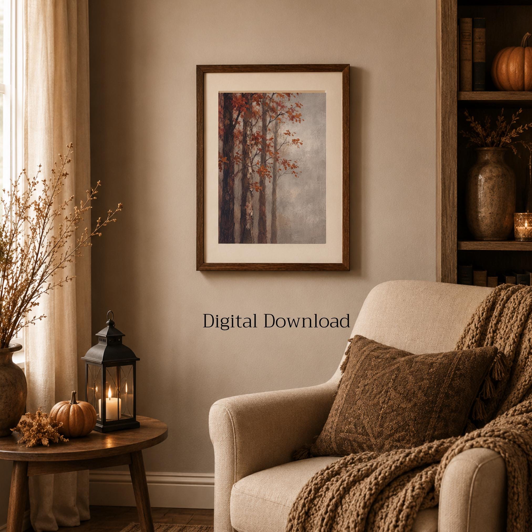 Vintage Autumn Tree Printable Wall Art, Fall Forest Print, Rustic Decor Digital Download — image 6