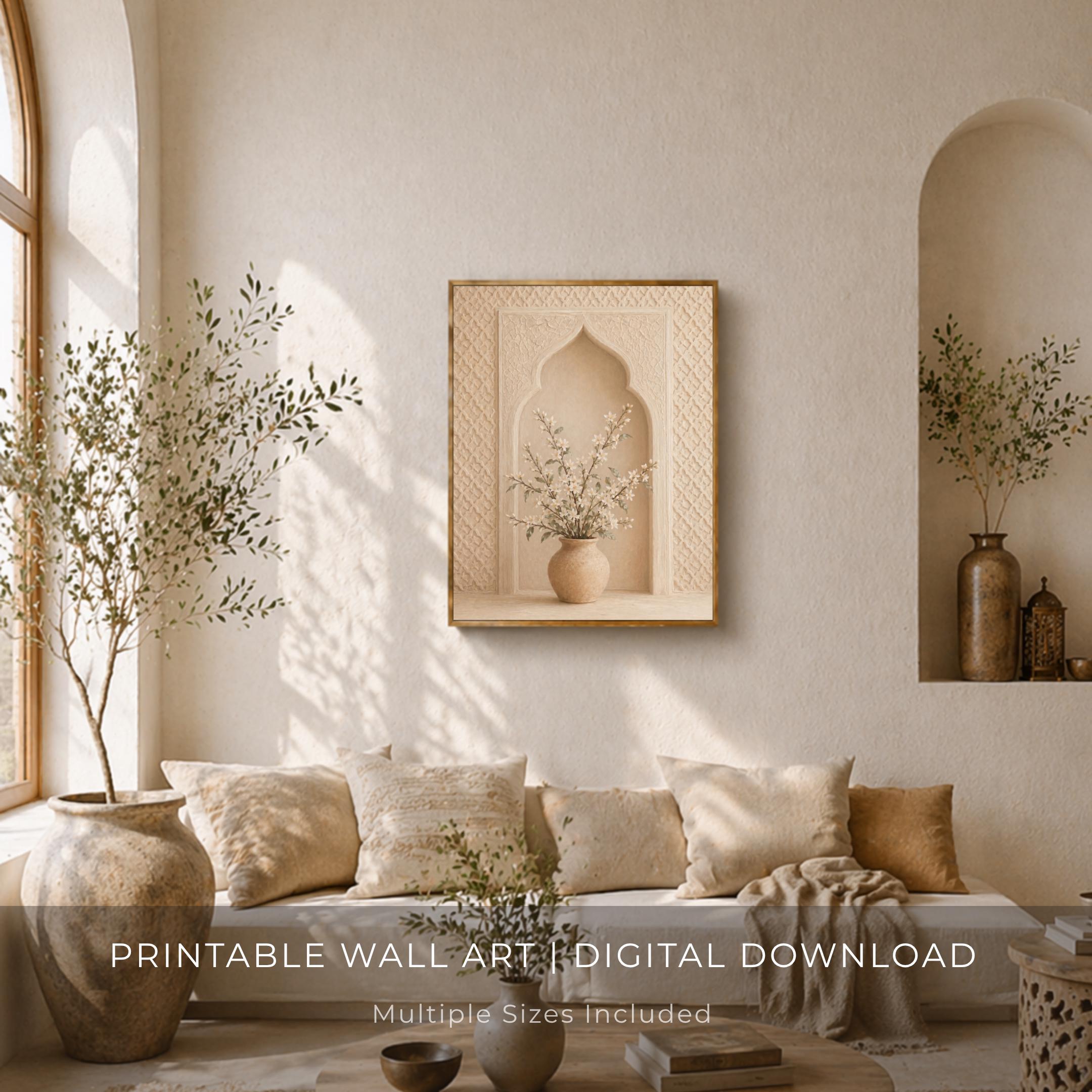 Islamic Arch Floral Printable Wall Art, Neutral Blossom Vase For Entryway Decor (Digital Download) — image 2