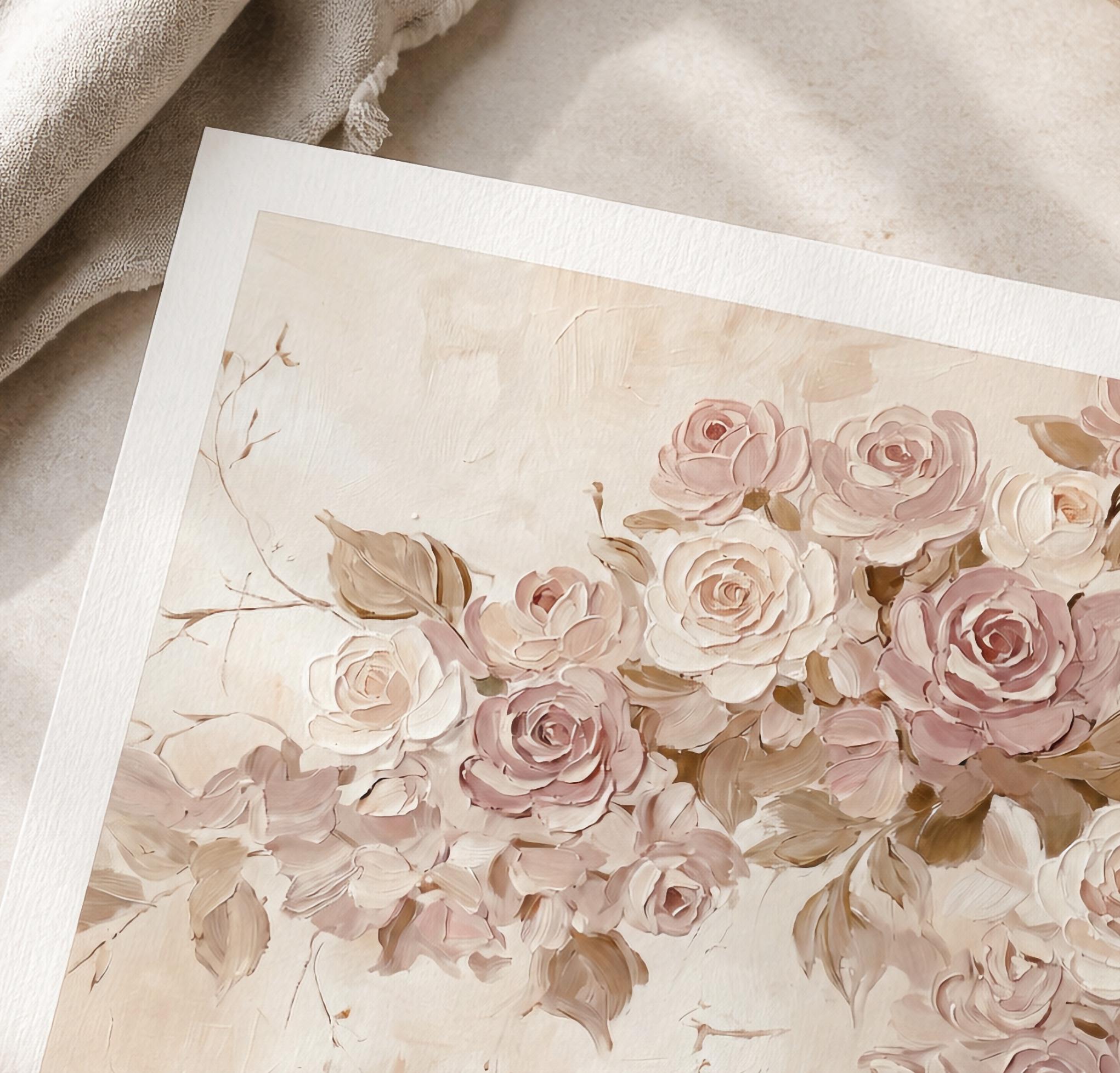 Spring Rose Wall Art Printable For Living Room , Romantic Neutral Floral (Digital Download) — image 4