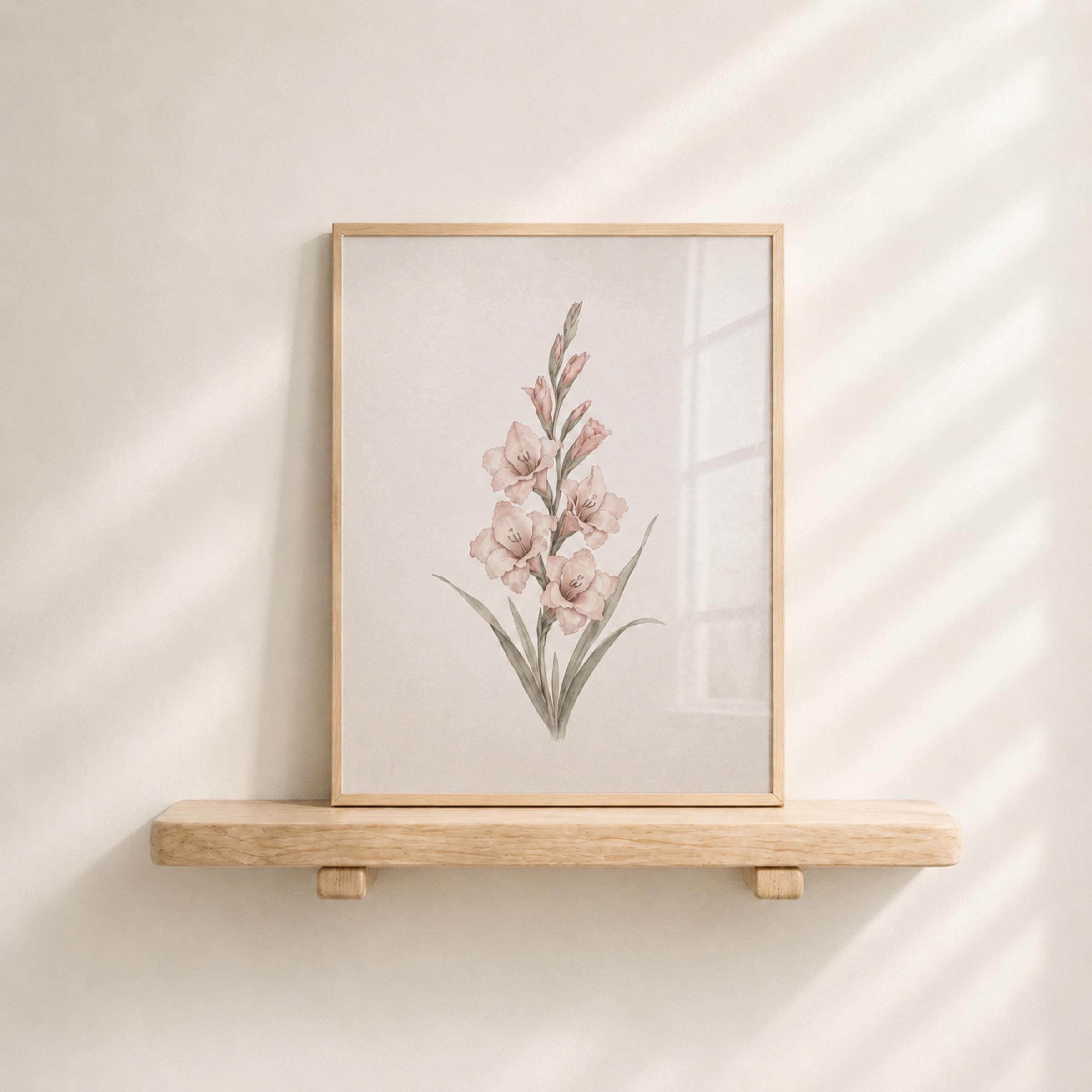 August Birth Flower Print Art, Pink Gladiolus Botanical, Floral Vintage Botanical Prints (Digital Download) — image 3