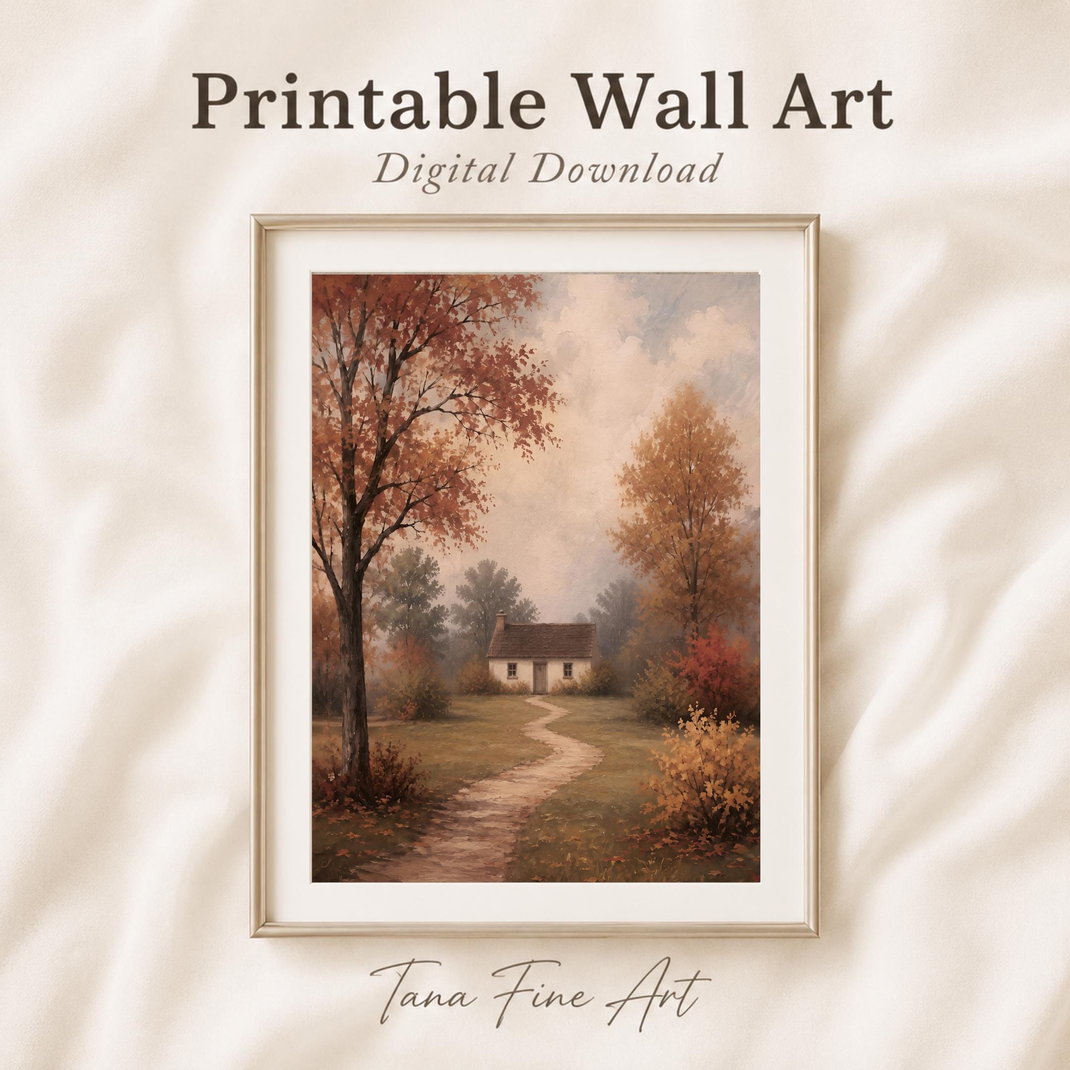 Autumn Cottage Wall Art | Fall Landscape Print | Vintage Farmhouse Digital Download — image 8