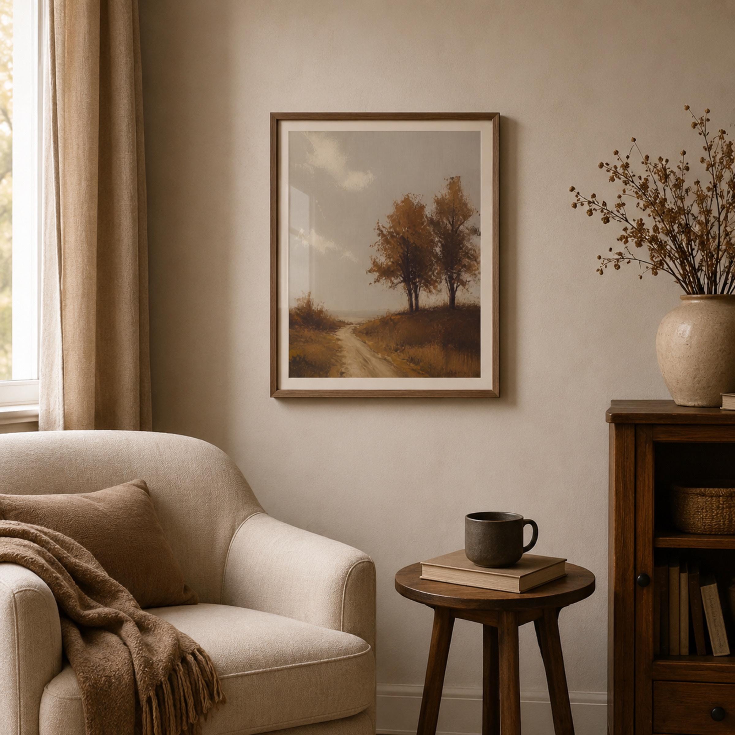 Autumn Country Road Wall Art | Vintage Fall Landscape Print | Rustic Farmhouse Digital Download — image 4