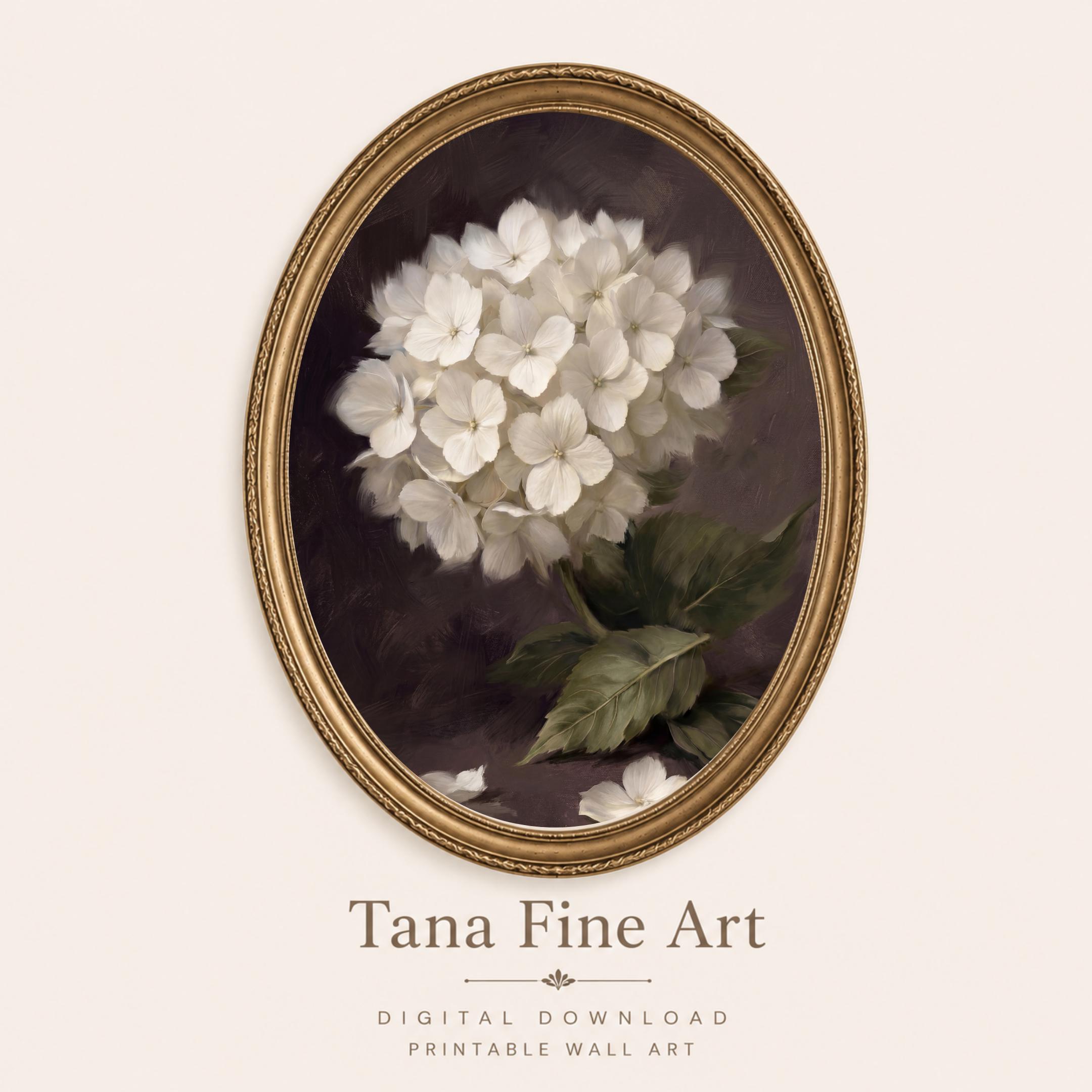 Moody Hydrangea Wall Art, White Floral Botanical Print, Dark Vintage Flower Decor (Digital Download) — image 4
