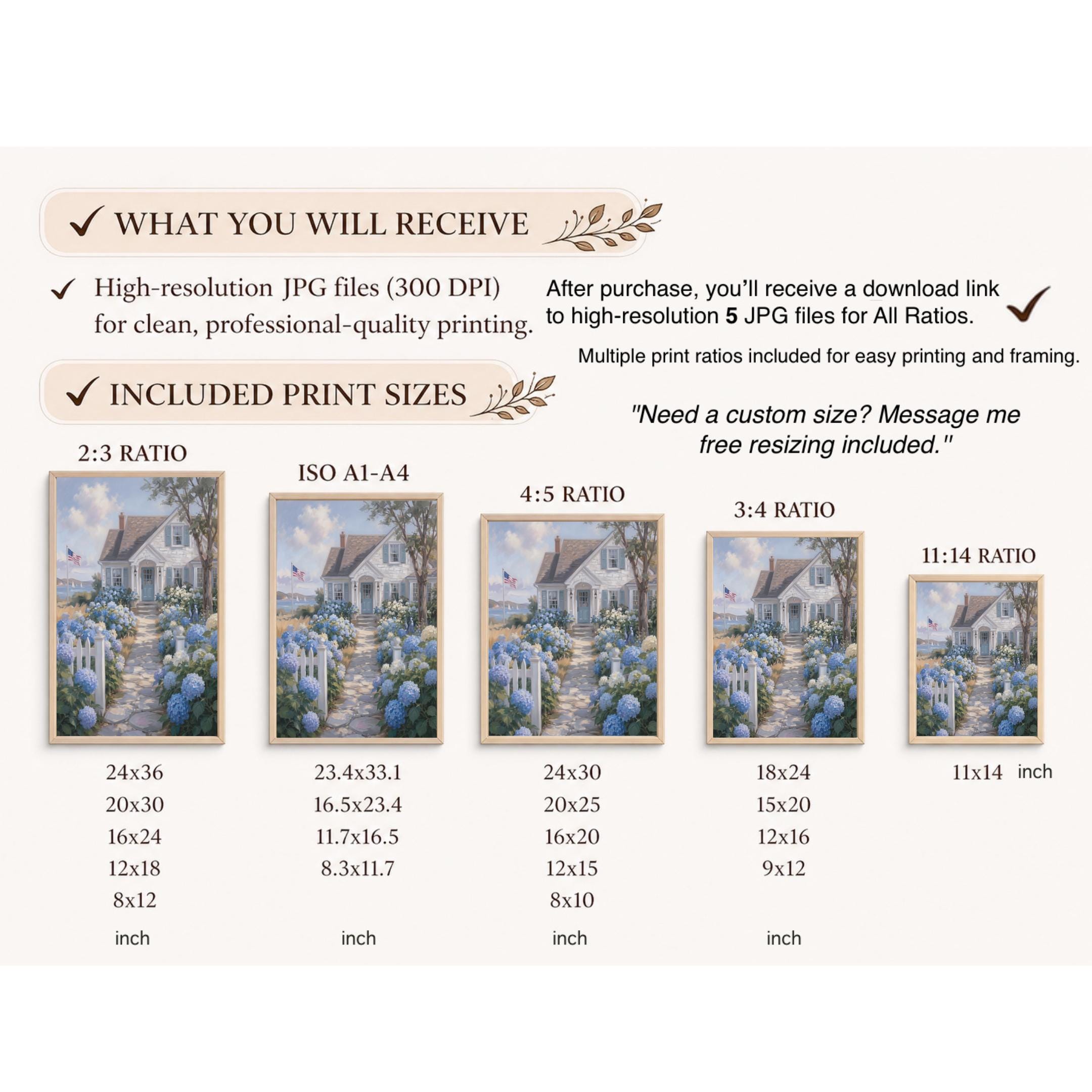 Coastal Cottage Wall Art, Blue Hydrangea Garden Path, Summer Beach House Decor (Digital Download) — image 7