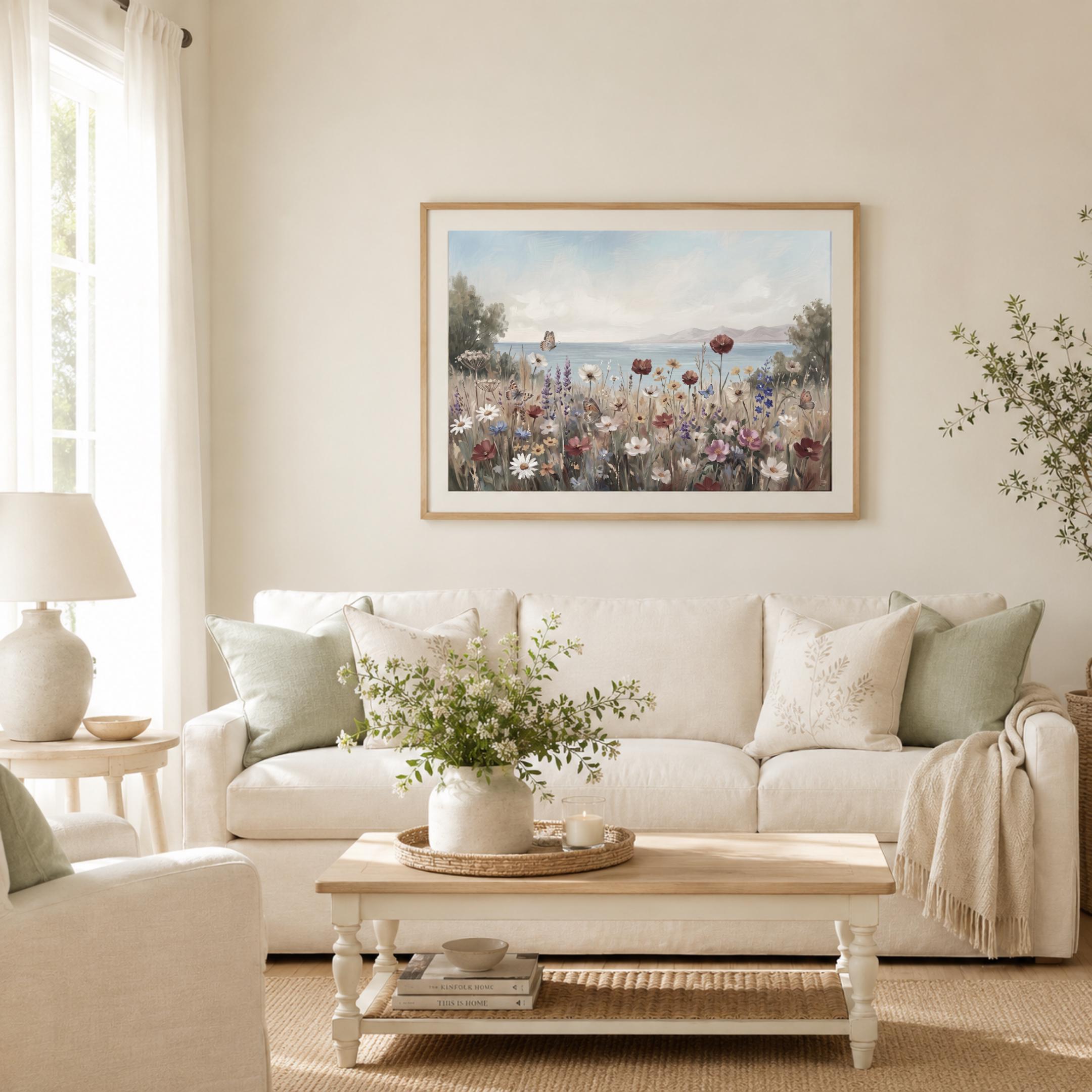 Coastal Wildflower Wall Art, Butterfly Seaside Meadow Print, Summer Cottage Ocean Decor (Digital Download) — image 5
