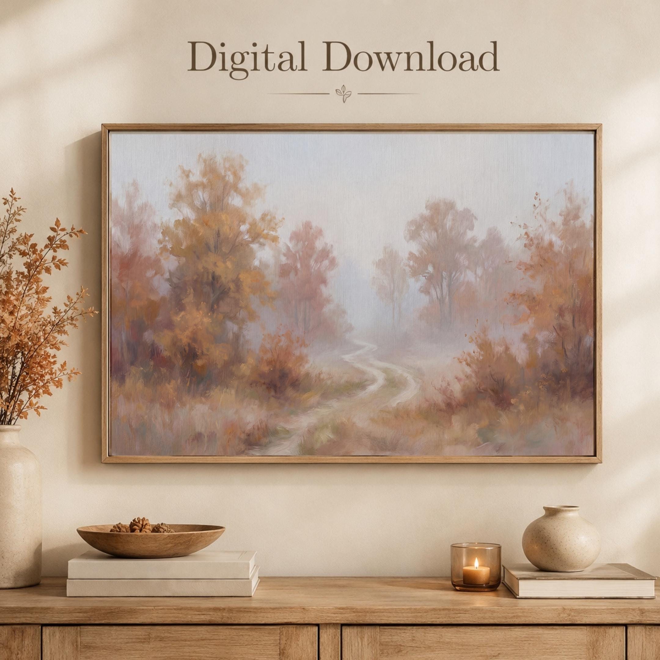 Misty Autumn Path Print, Soft Fall Landscape Wall Art, Rustic Fall Decor (Digital Download) — image 3