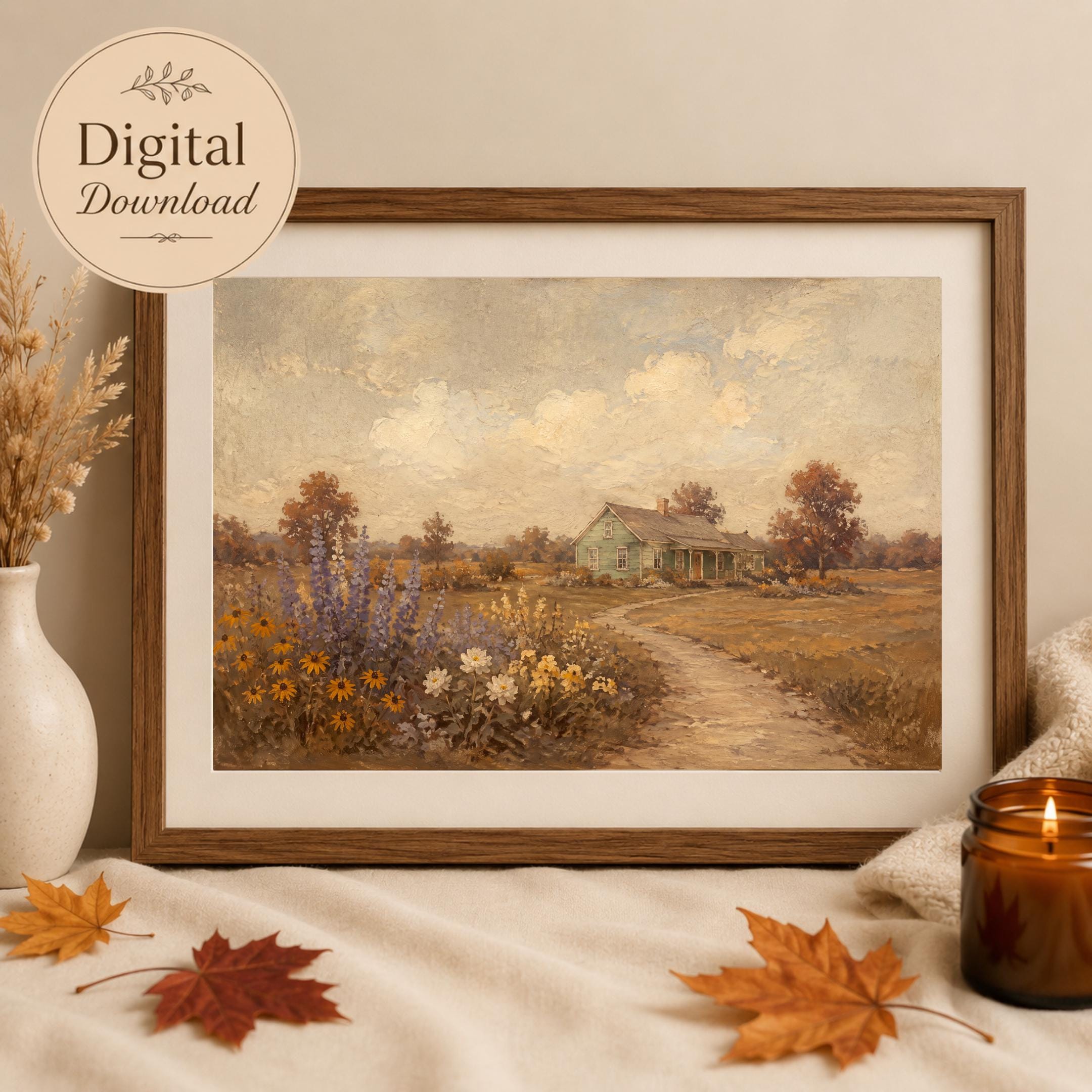 Vintage Fall Garden Printable Wall Art, Rustic Green Cottage Landscape, Autumn Farmhouse, Digital Download — image 8