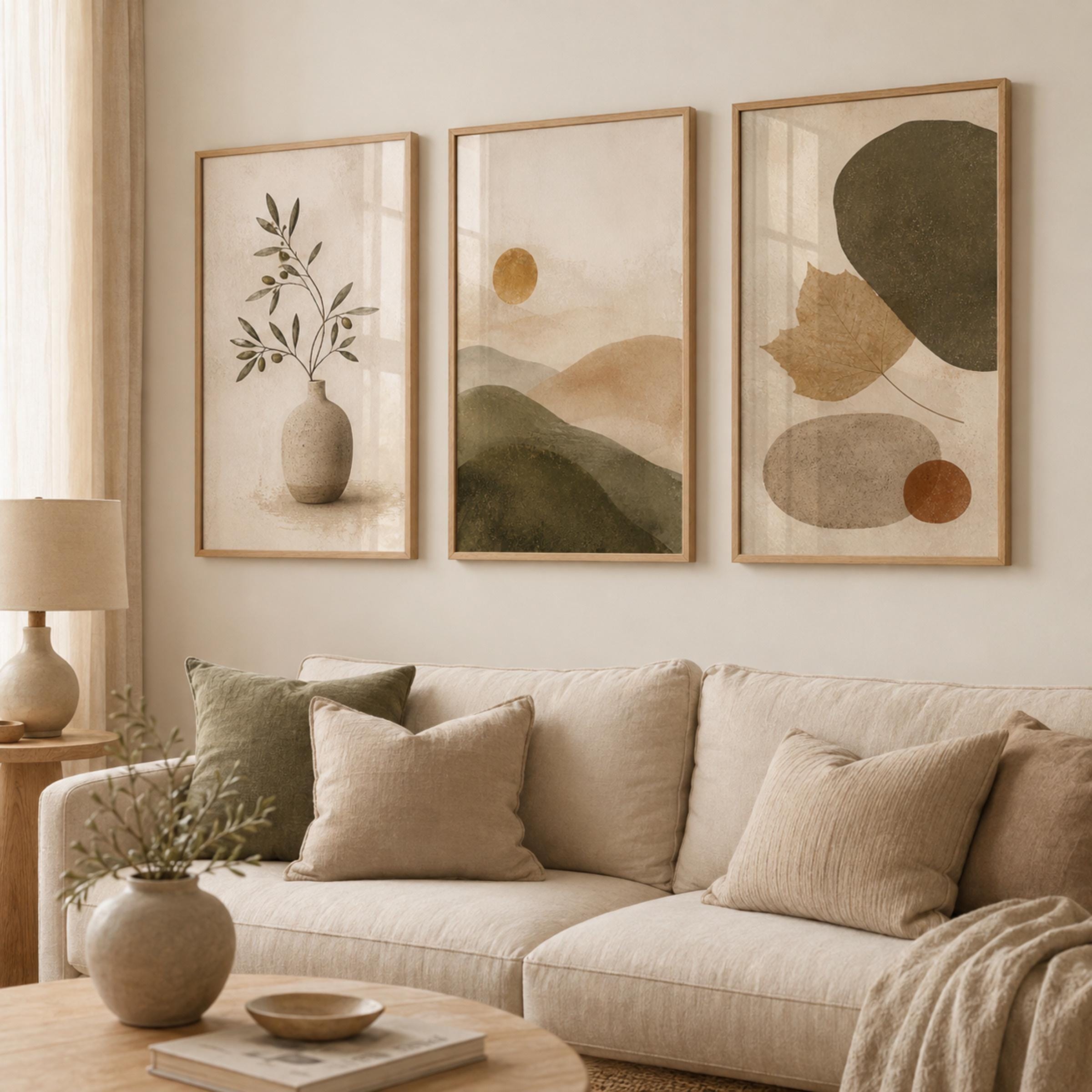 Neutral Abstract Landscape Printable Wall Art Set, Minimalist Botanical Beige Home Decor Digital Download — image 4