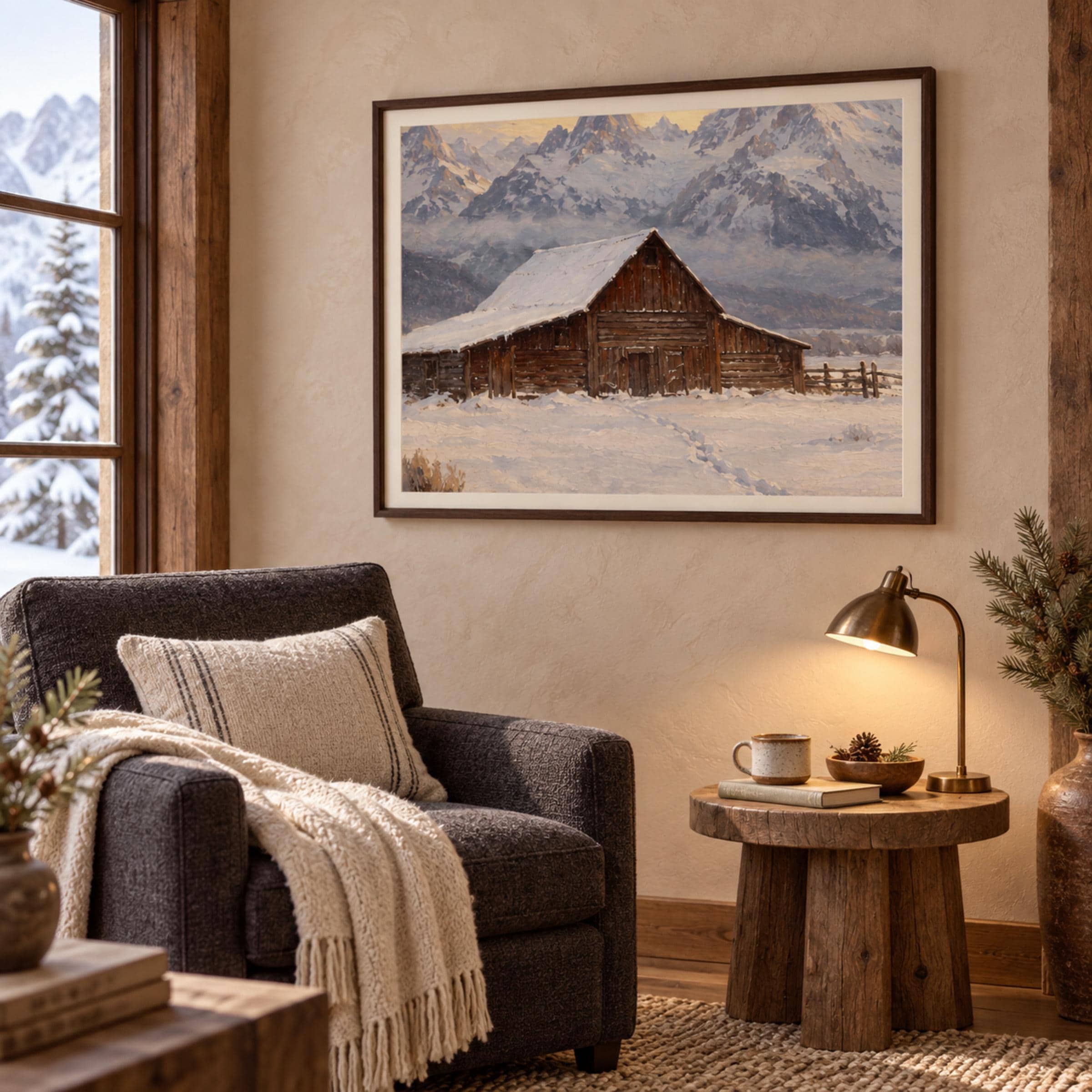 Wooden Barn beneath Snowy Peaks — image 3