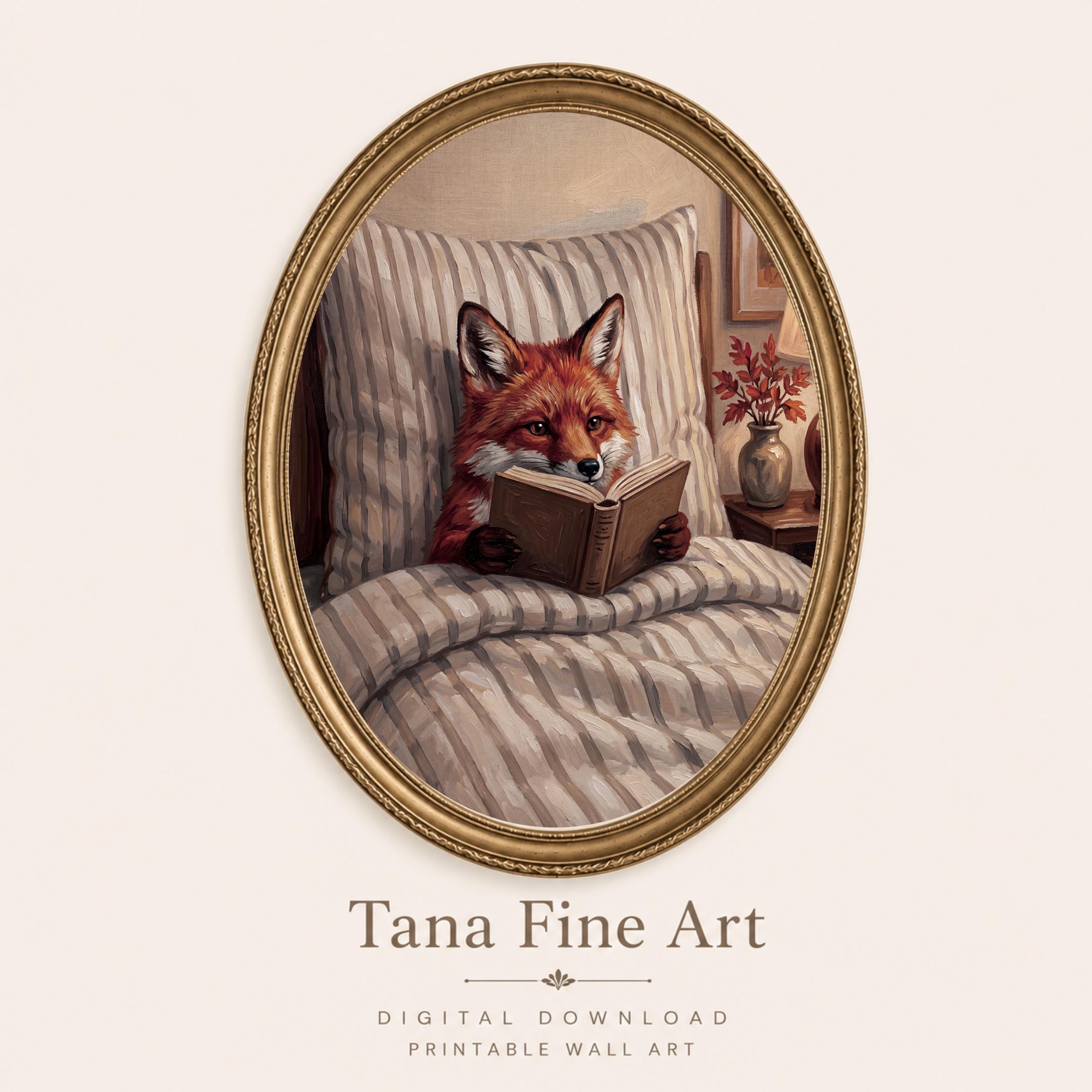 Fox Woodland Nursery Art, Fox Reading in Bed, Cozy, Kids Room Digital Download — image 7