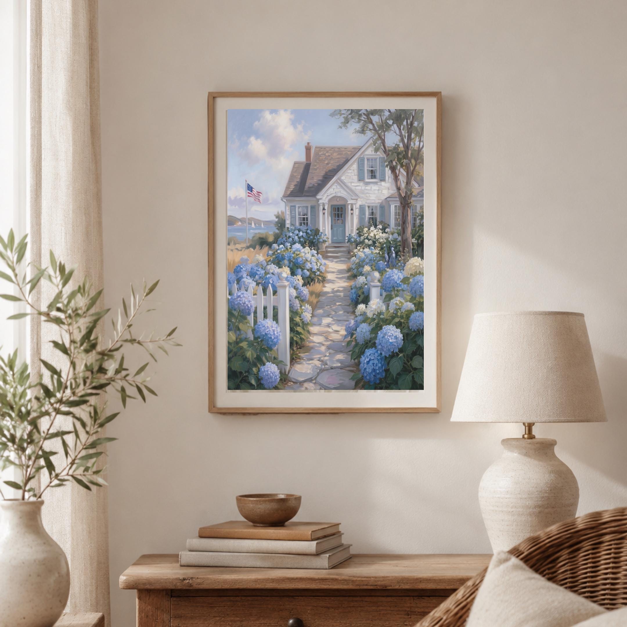 Coastal Cottage Wall Art, Blue Hydrangea Garden Path, Summer Beach House Decor (Digital Download) — image 5