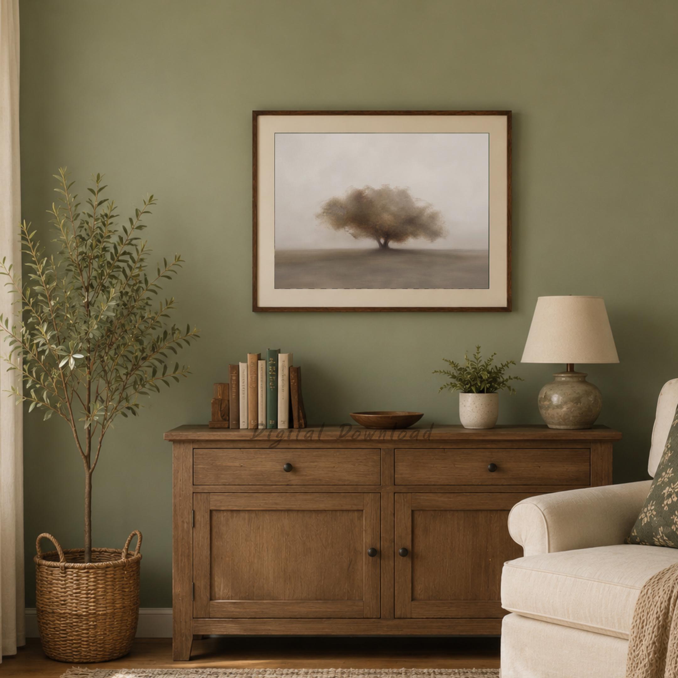 Tree Wall Art Printable | Soft Minimalist Landscape Print | Neutral Vintage Painting Digital Download — image 4