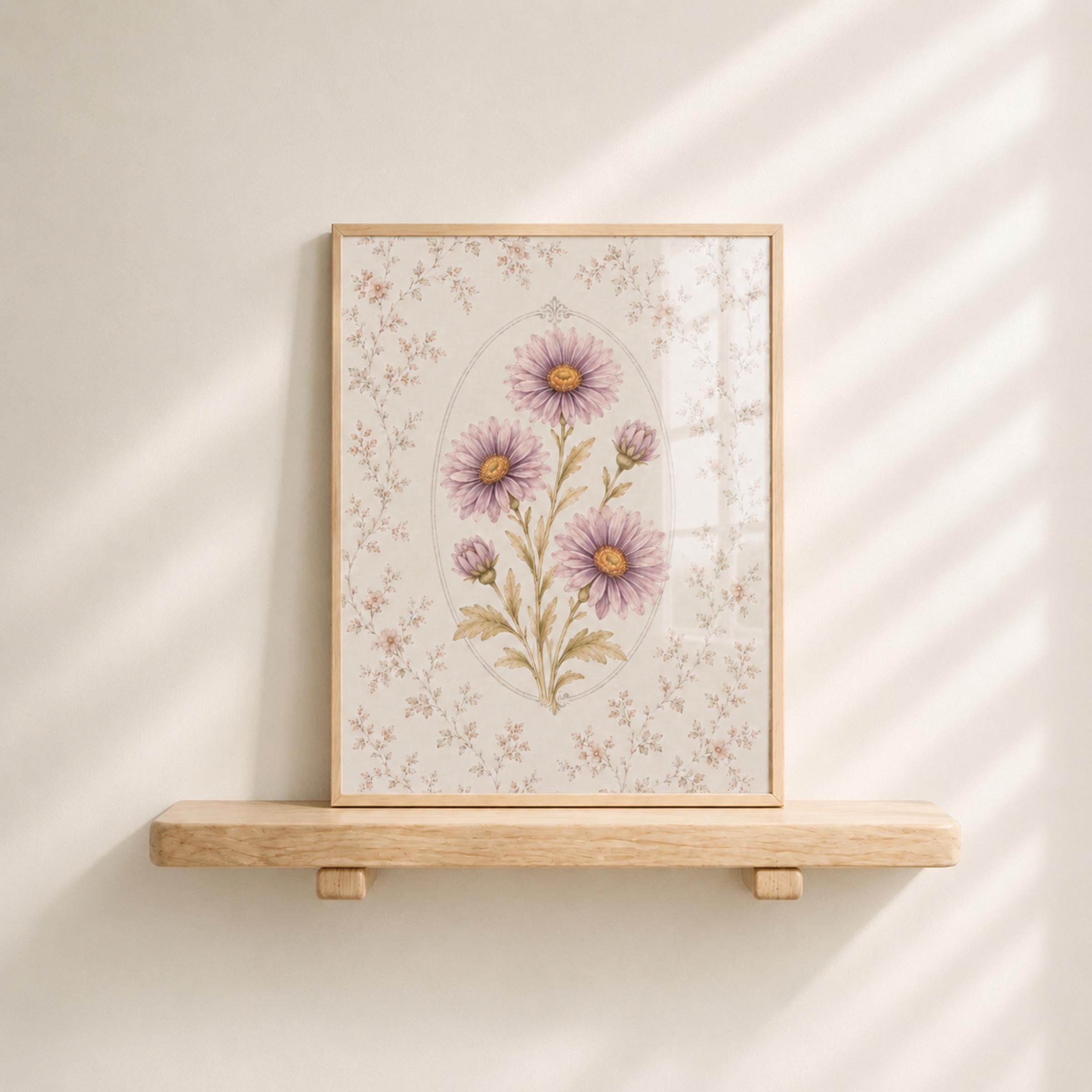 September Birth Month Flower Print | Aster Printable Wall Art | Vintage Botanical Gift Digital Download — image 3