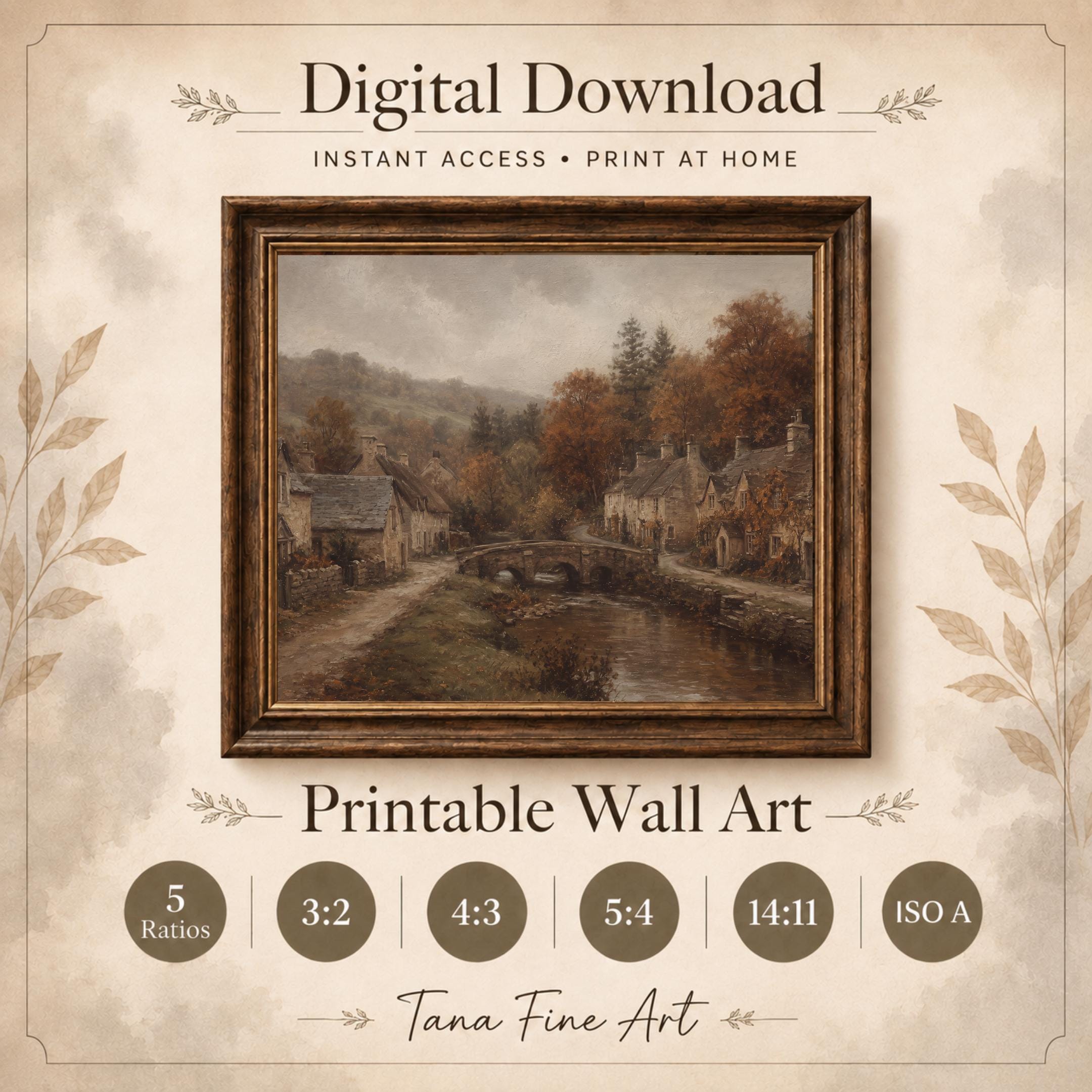 Cotswolds Fall Wall Art | English Cottage Village Print | Vintage Farmhouse Digital Download — image 10