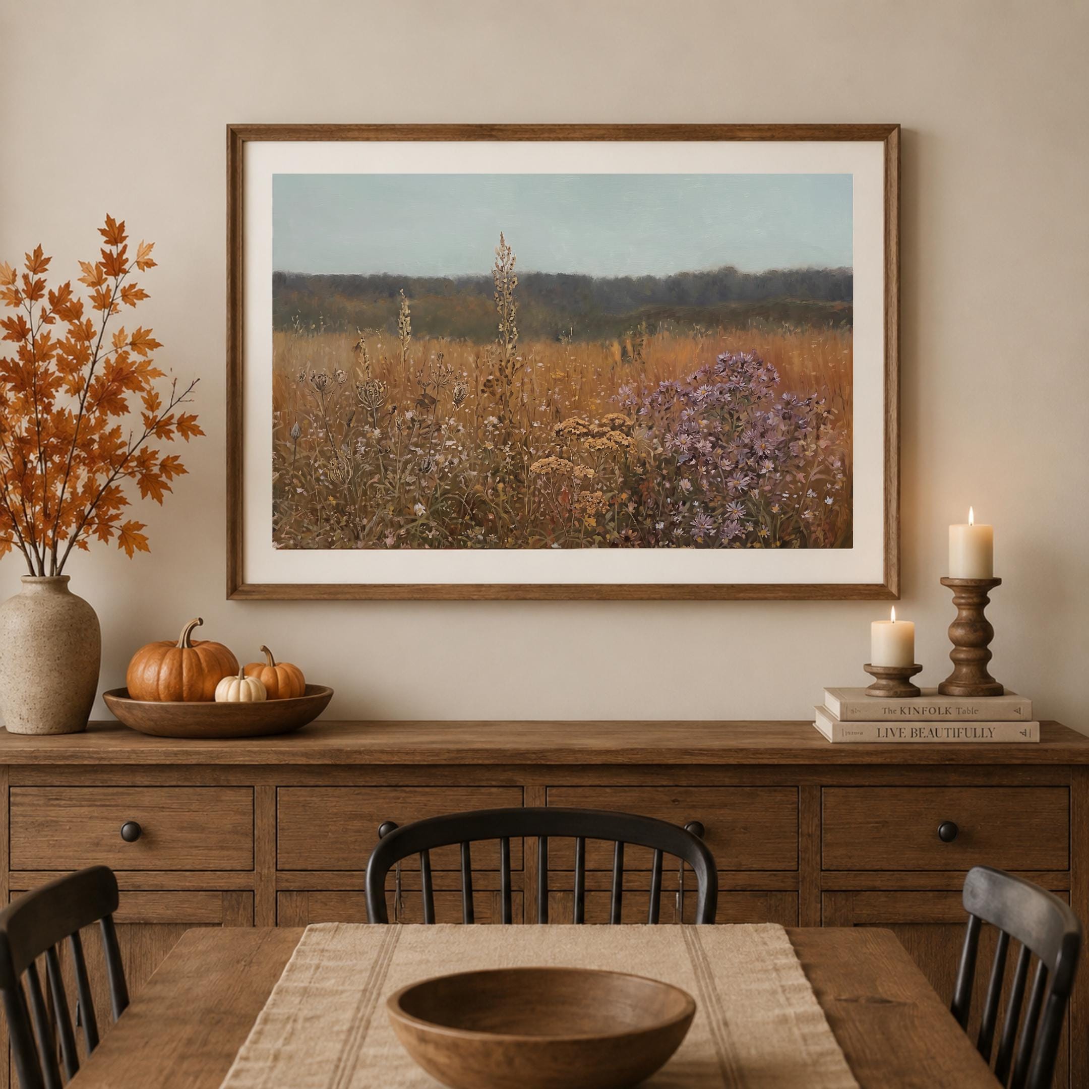 Fall Landscape Print, Autumn Meadow Wall Art, Vintage Wildflower Field Print (Digital Download) — image 7