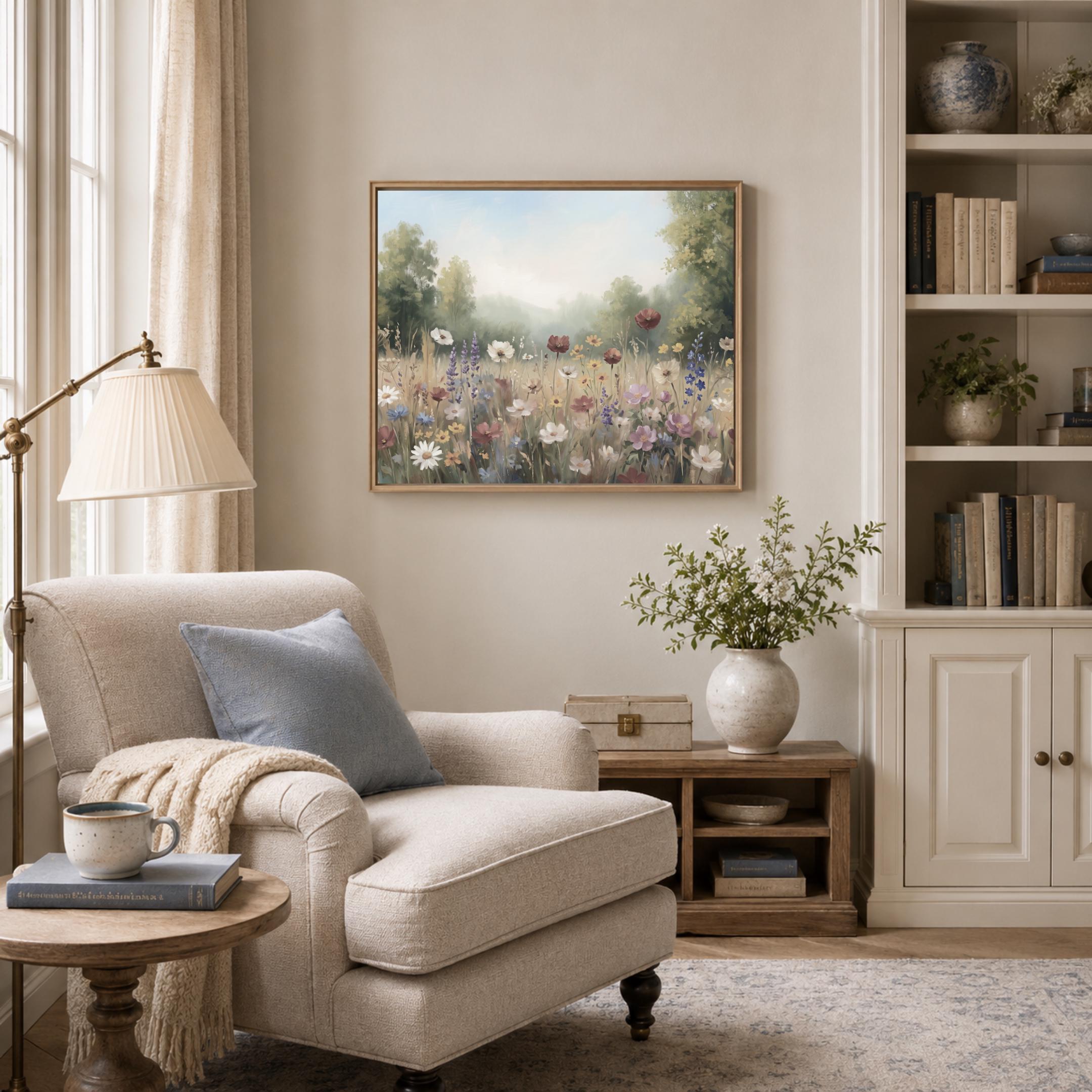 Summer Wildflower Meadow Wall Art, Floral Landscape Print, Neutral Floral Decor (Digital Download) — image 8
