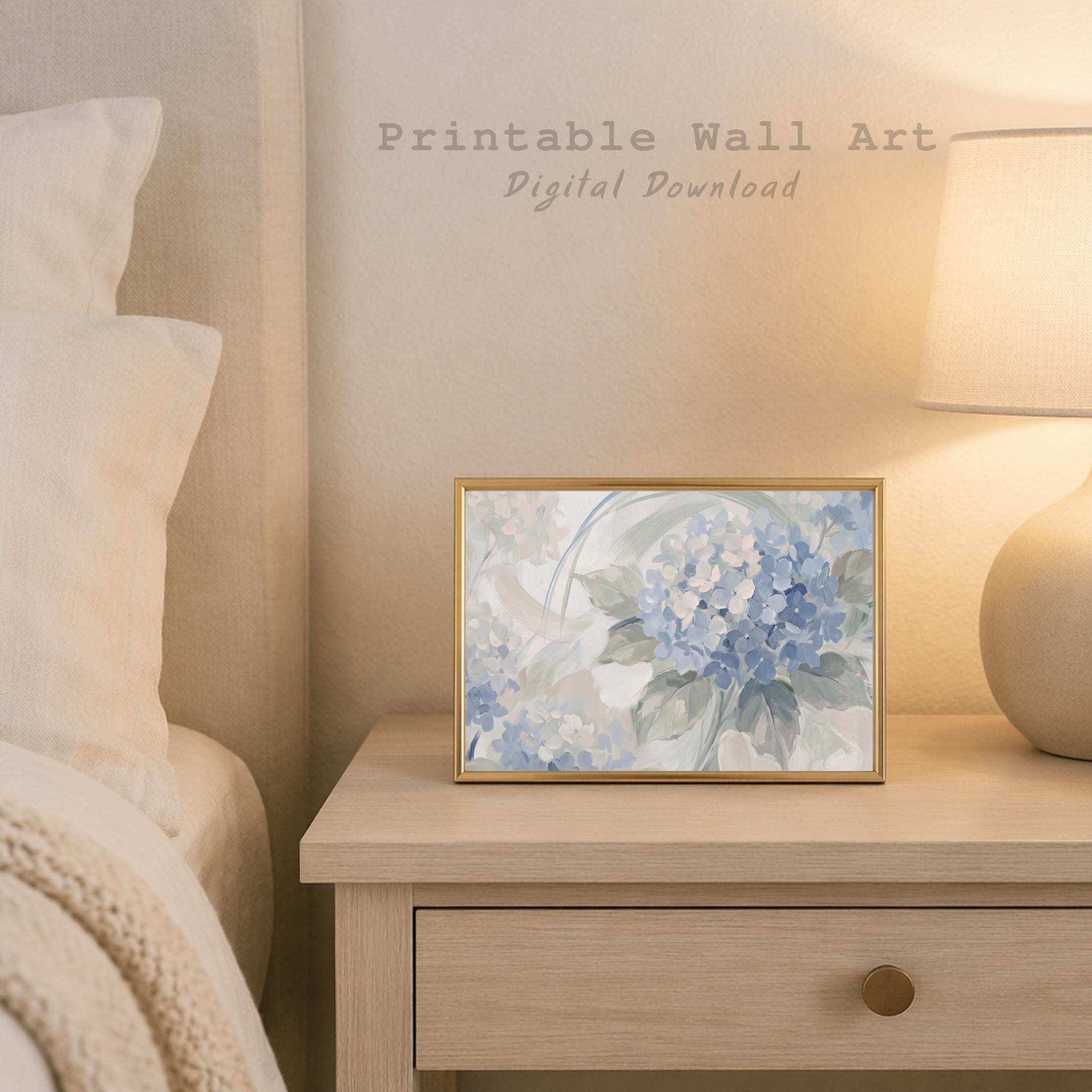 Blue Hydrangea Abstract Printable Wall Art | Soft Floral Living Room Print (Digital Download) — image 9