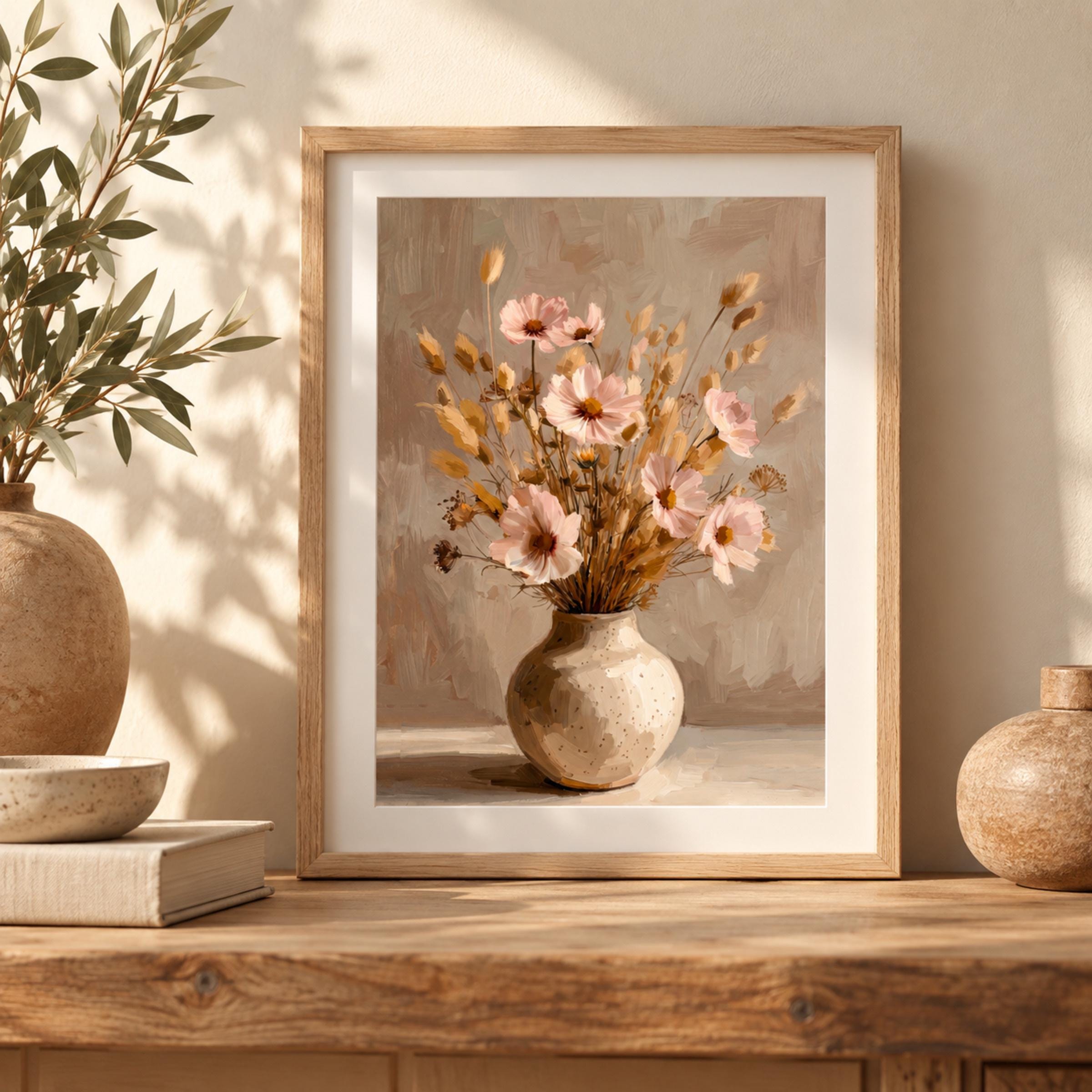 Blush Wildflower Vase Printable Wall Art, Neutral Boho Floral Rustic Home Decor Digital Download — image 4