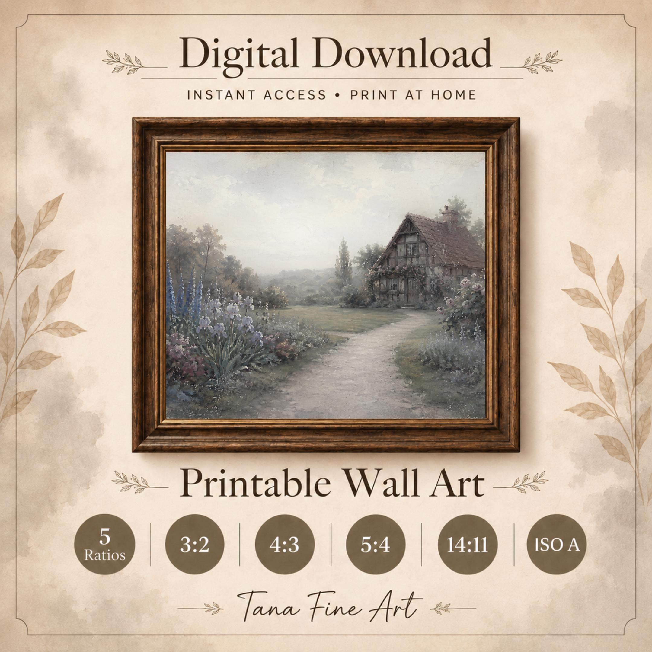 German Cottage Garden Printable Wall Art, Vintage Floral Path Landscape, Romantic European Digital Download — image 8