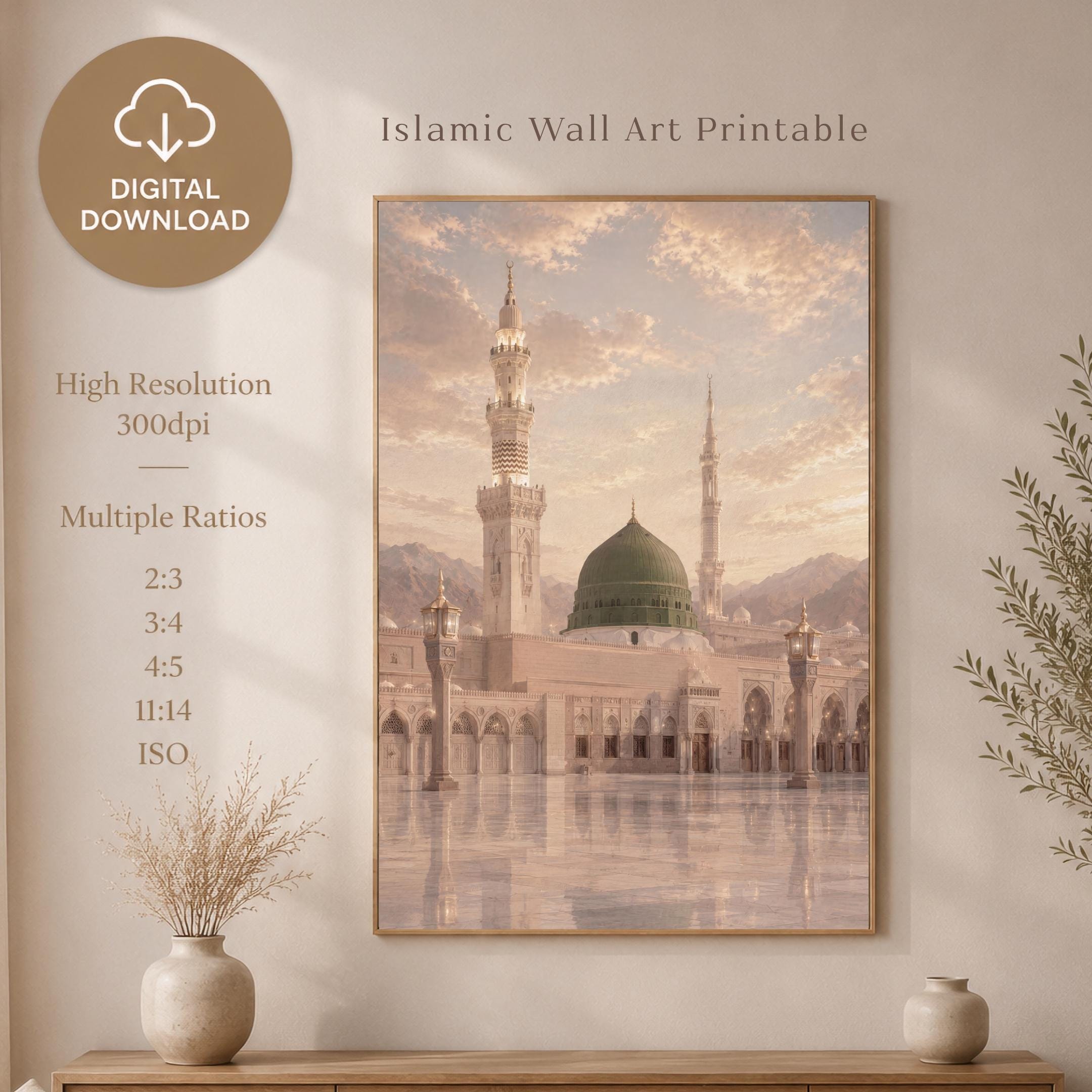 Medina Inspired Printable Wall Art, Green Dome Mosque, Islamic Prayer Room Decor (Digital Download) — image 4