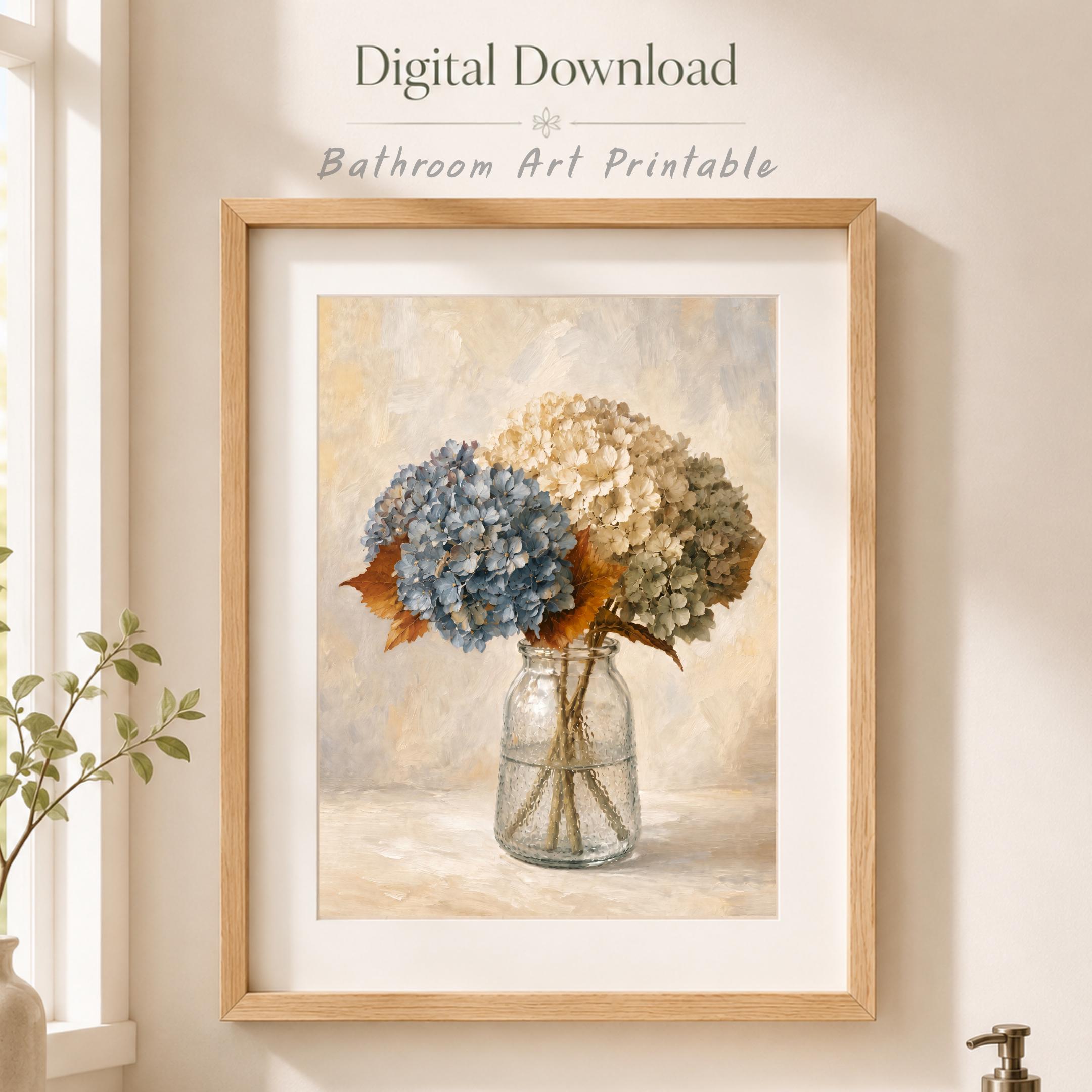 Blue and Cream Floral Glass Vase, Fall Hydrangea Art, Cozy Autumn Decor (Digital Download) — image 7