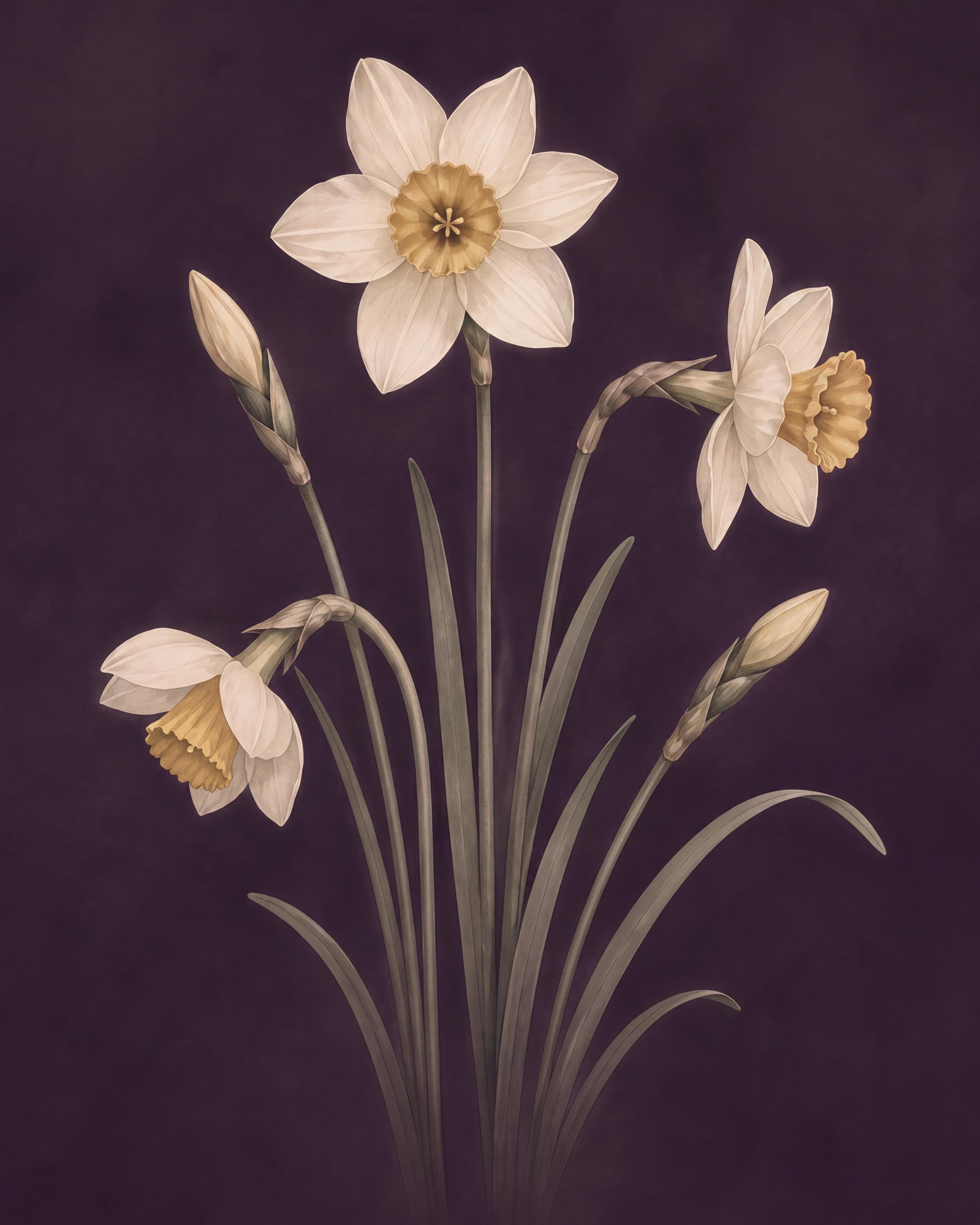Moody December Birth Flower Print | Narcissus Wall Art | Dark Botanical Digital Download — image 2