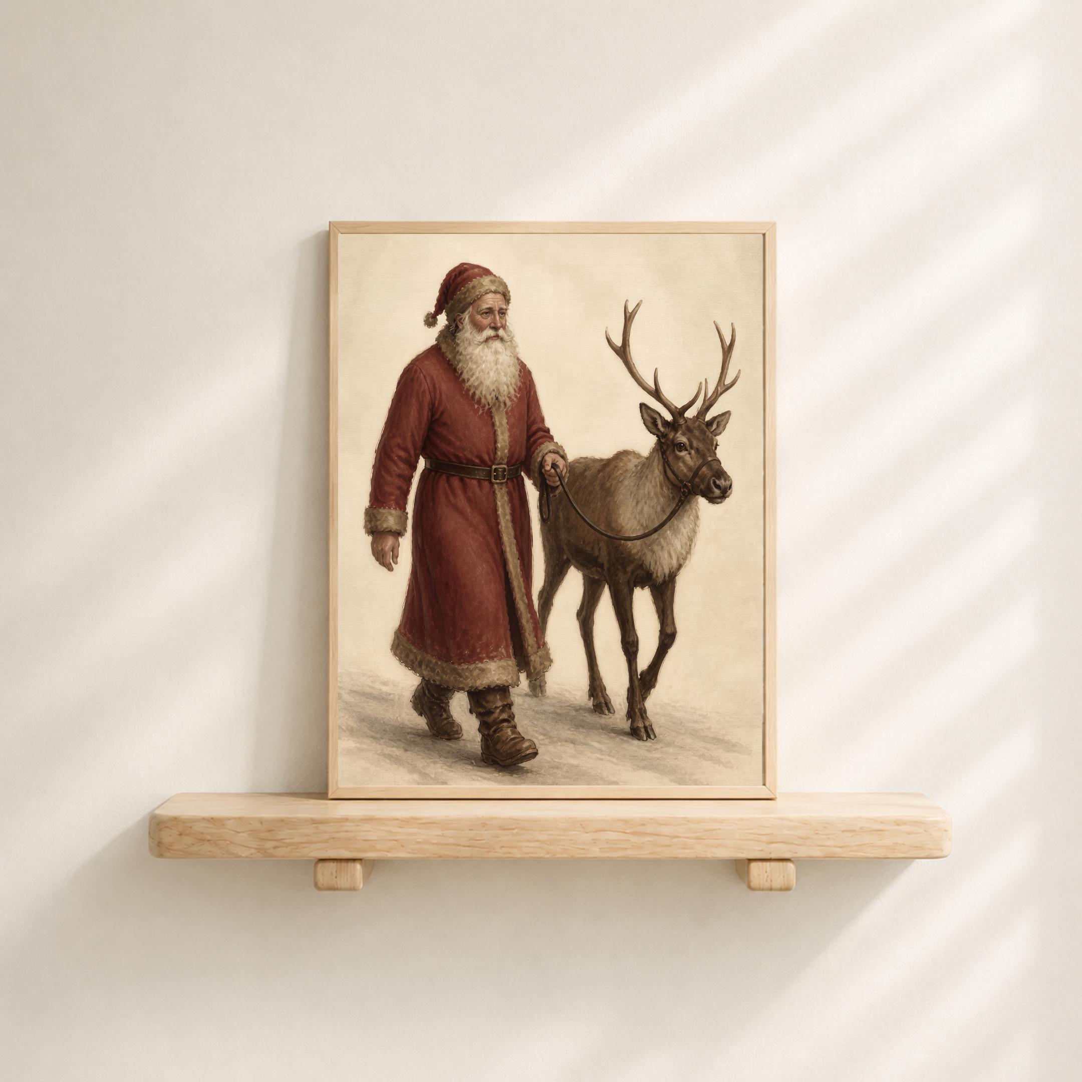 Vintage Santa and Reindeer Printable Wall Art, Old World Christmas Digital Download — image 7
