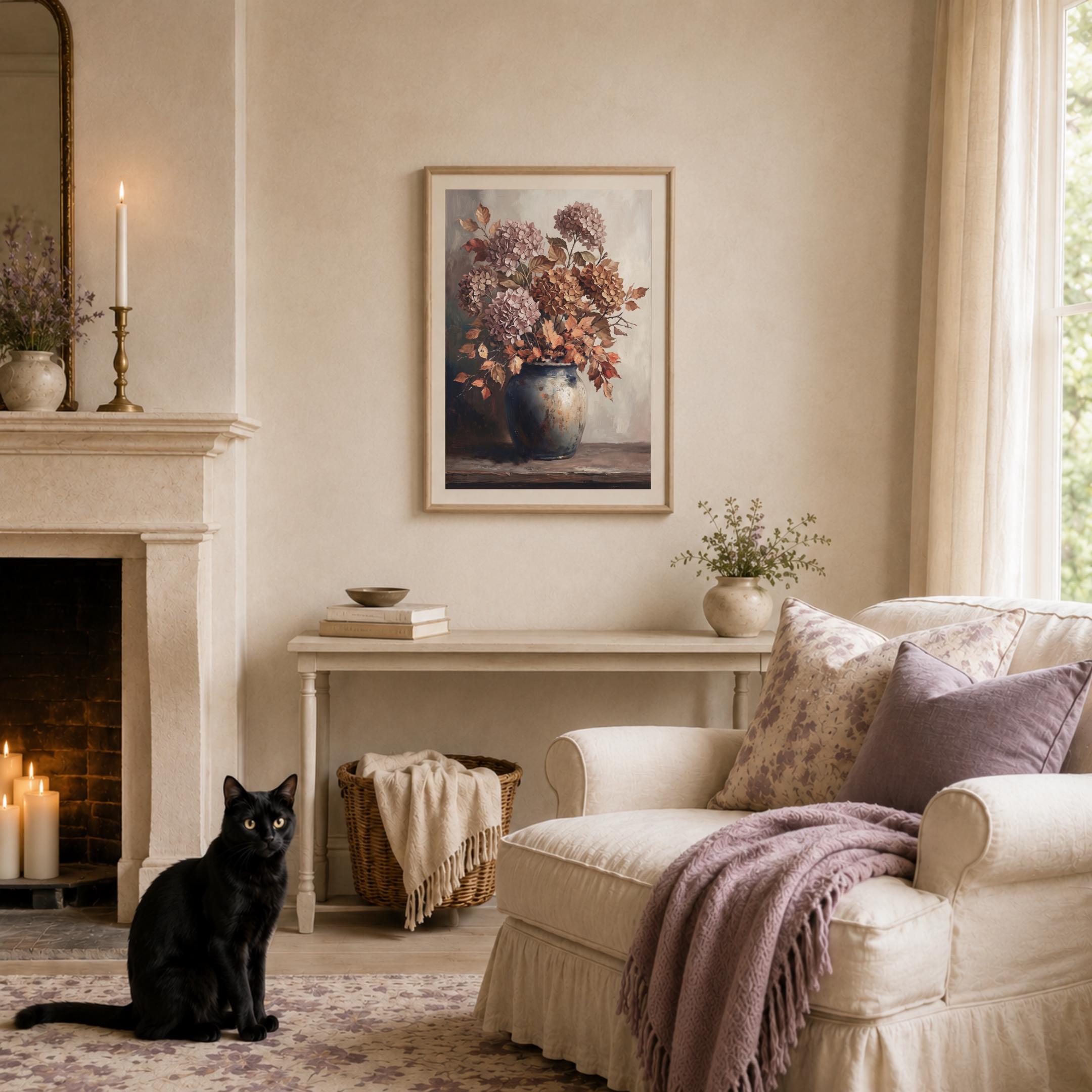Hydrangea Fall Wall Art, Mauve Autumn Floral Vase, Moody Cottage Still Life (Digital Download) — image 7
