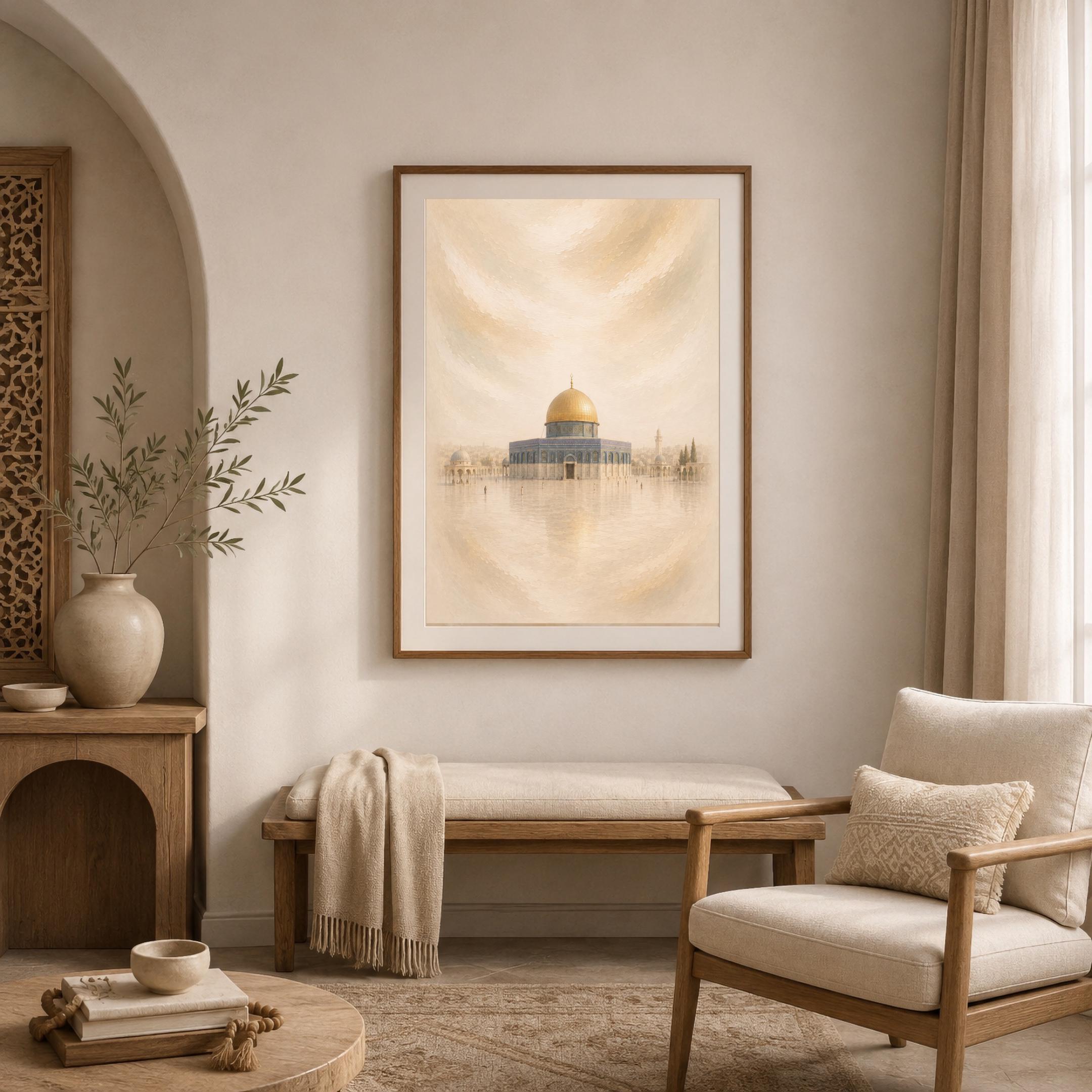 Golden Dome Jerusalem Inspired Islamic Wall Art, Neutral Mosque Print (Digital Download) — image 5