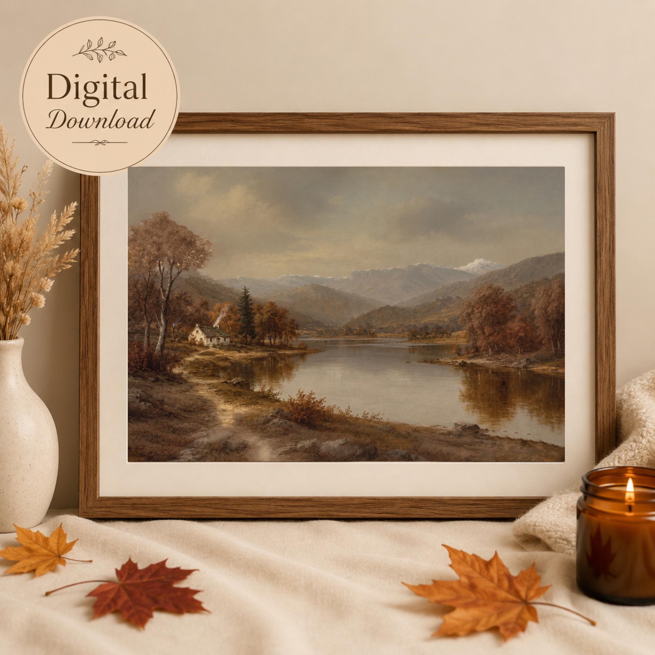 Vintage Autumn Cottage Lake Landscape Print, Rustic Fall Decor (Digital Download) — image 8