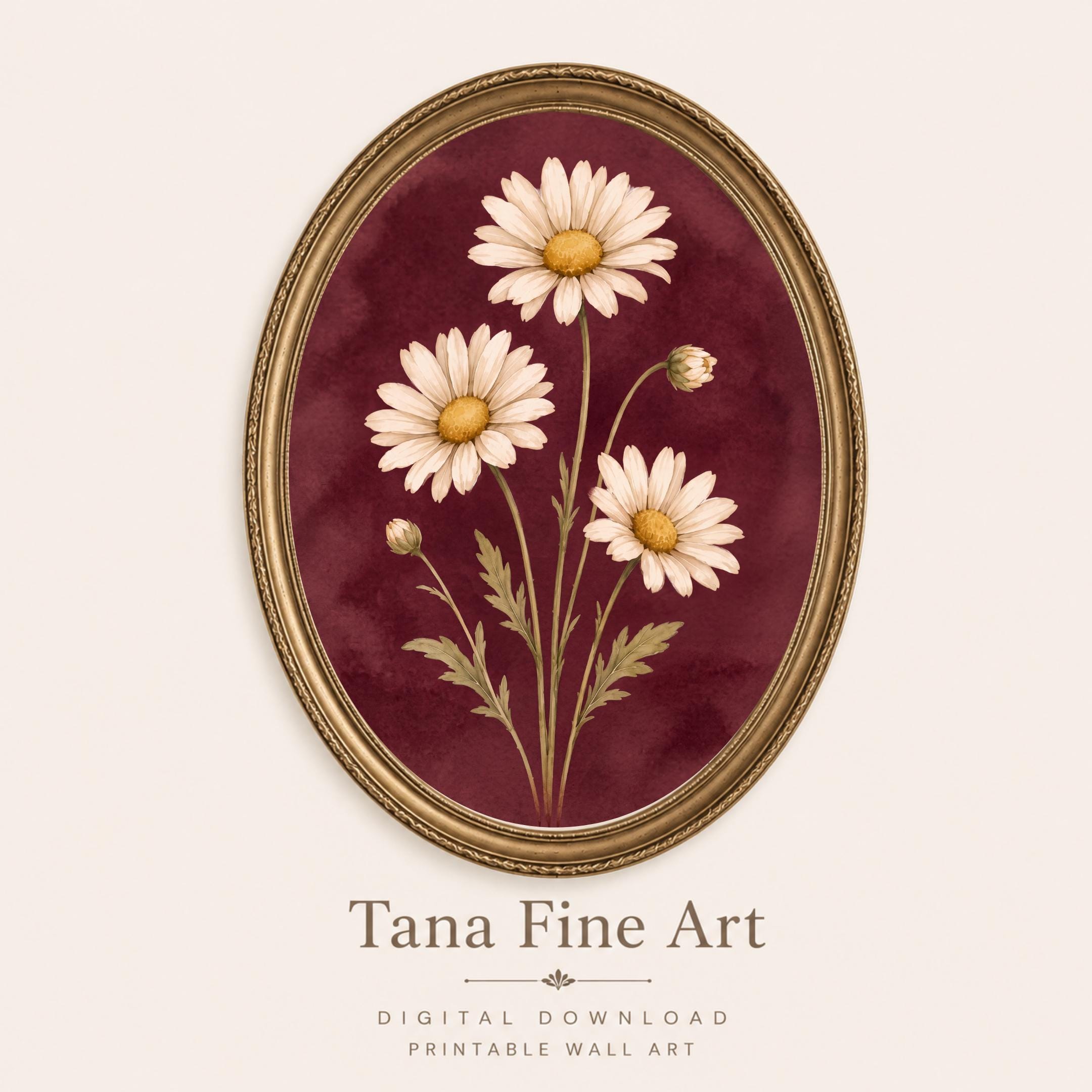 Moody April Birth Flower Print | Daisy Wall Art | Vintage Botanical Digital Download — image 5