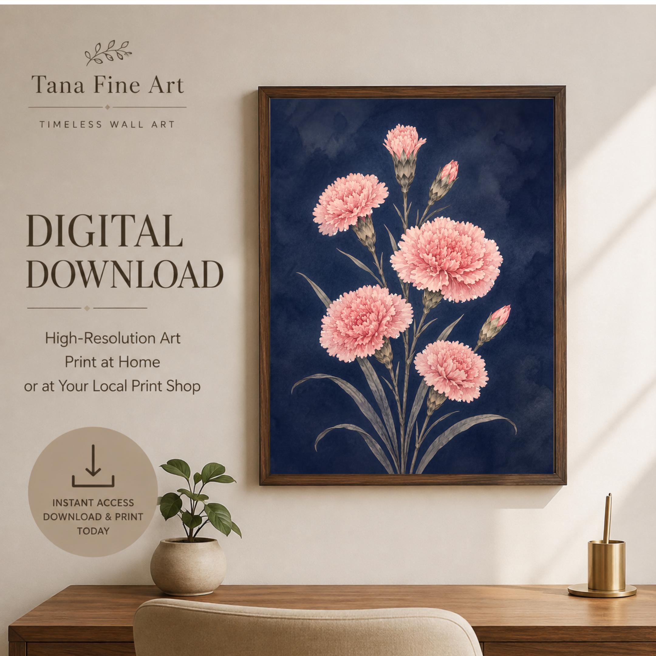 Moody January Birth Flower Print | Carnation Wall Art | Dark Botanical Digital Download — image 8