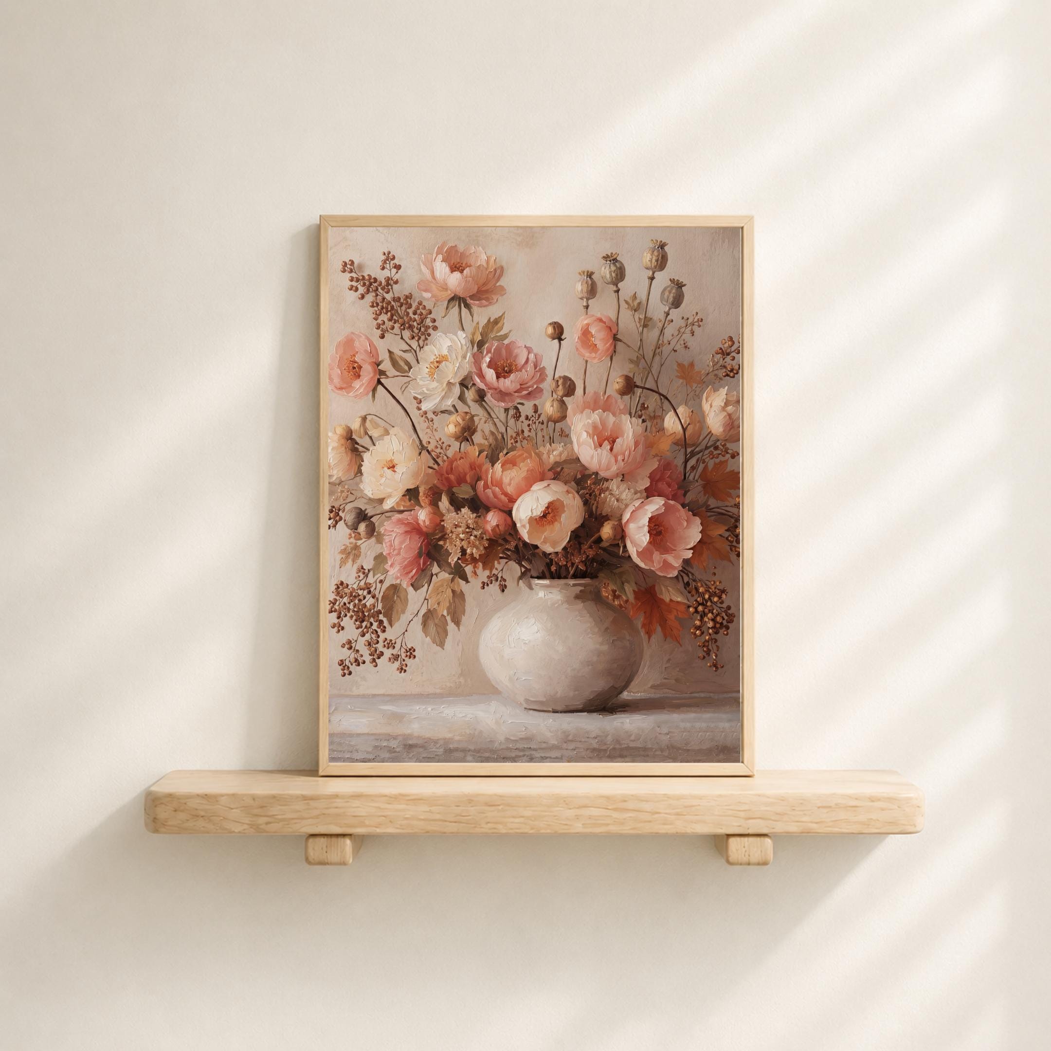 Blush Peony Vase Printable Wall Art, Autumn Floral Rustic Cottage Home Decor Digital Download — image 5