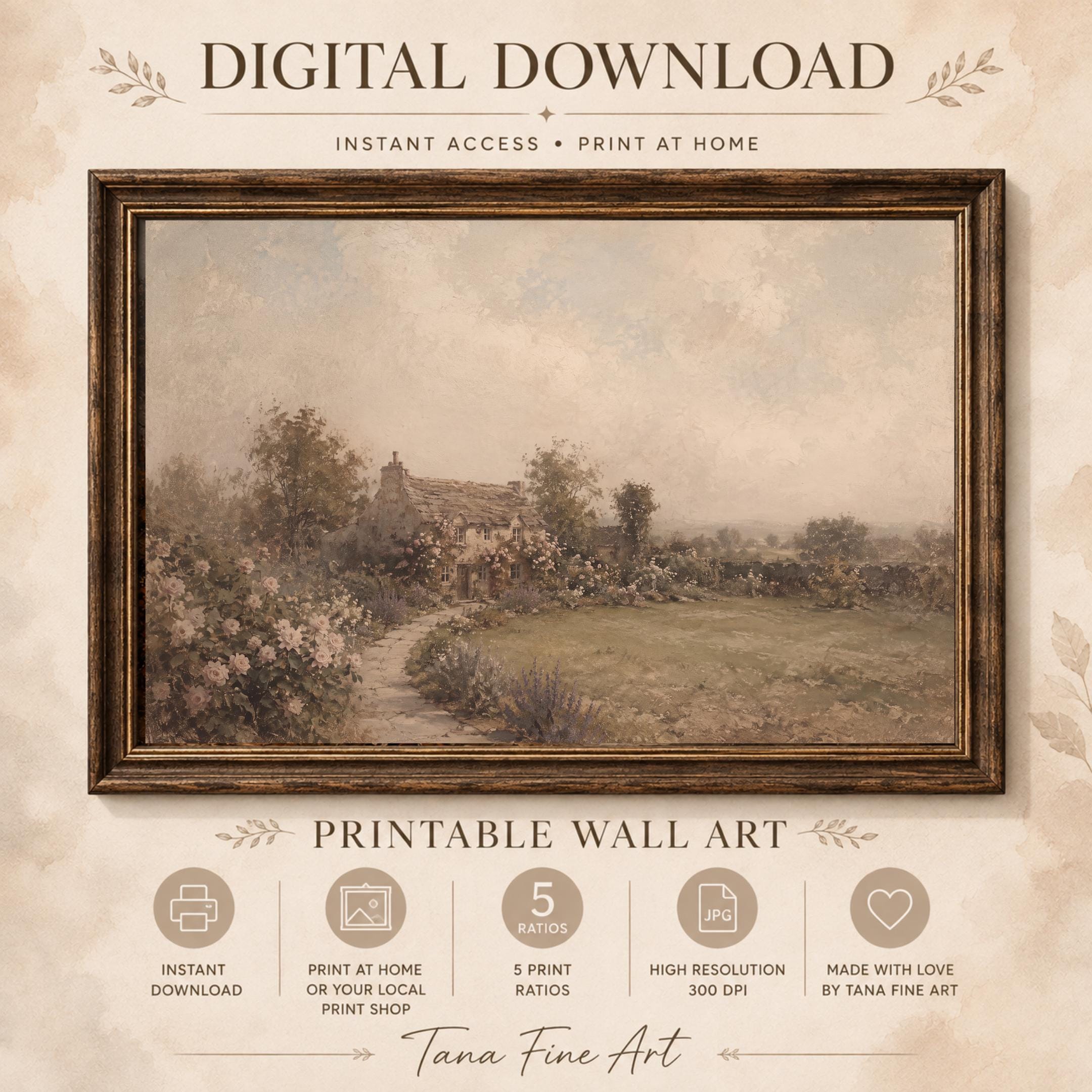 Vintage Rose Cottage Garden Printable Wall Art, English Country Floral Landscape, Romantic Home Decor — image 10