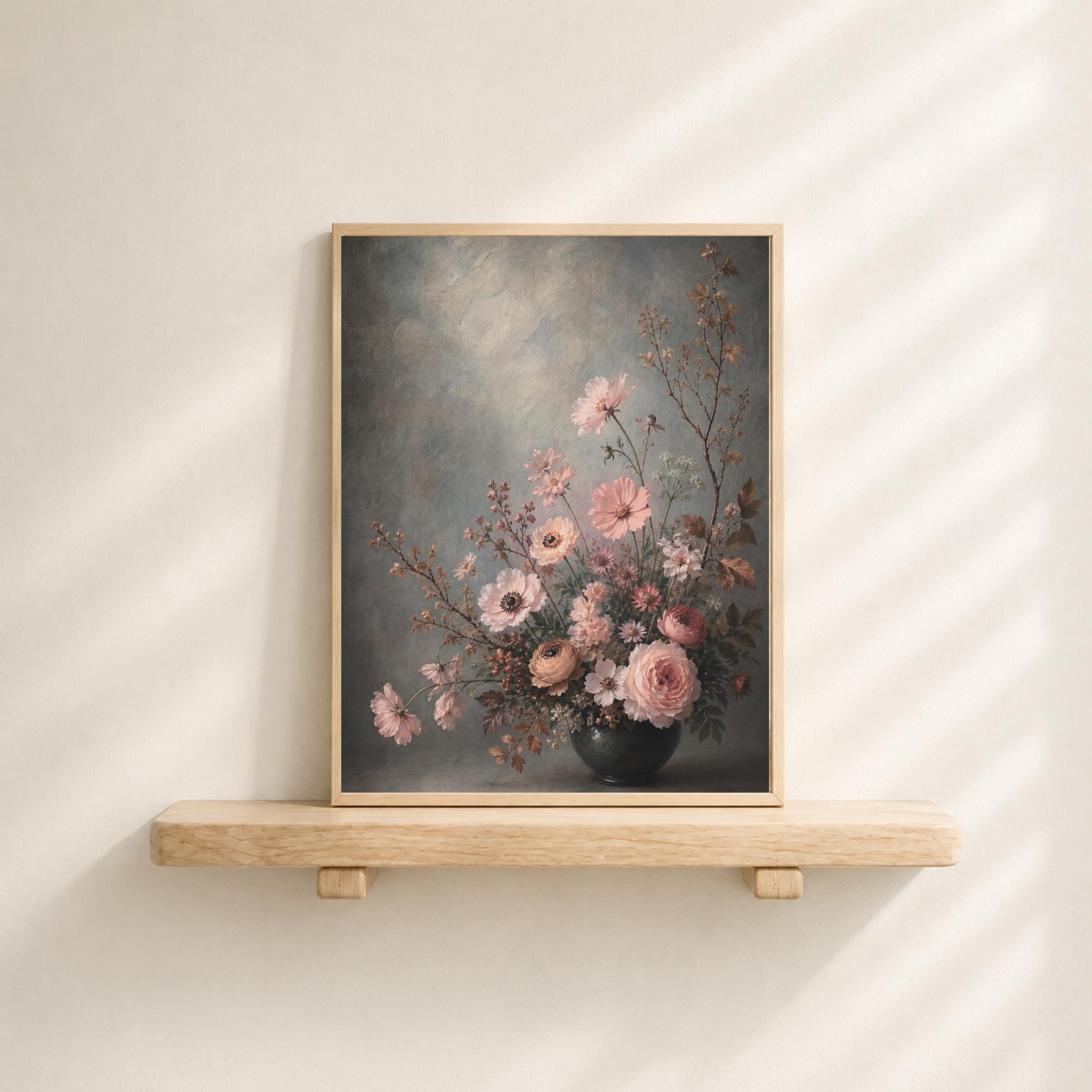 Moody Fall Floral Vase Printable Wall Art, Blush Botanical Dark Cottage Decor Digital Download — image 5