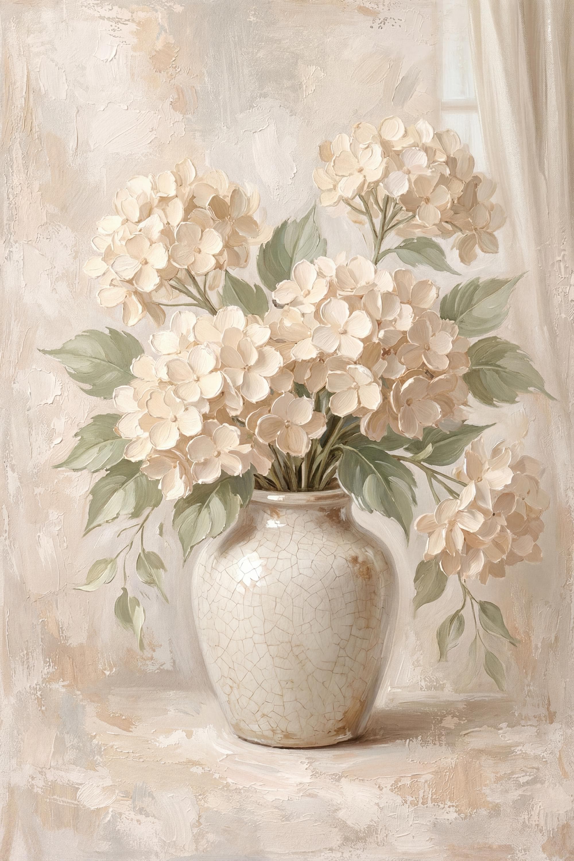 Neutral Floral Prints | White Hydrangea Printable Wall Art | Floral Vase Print (Digital Download) — image 2