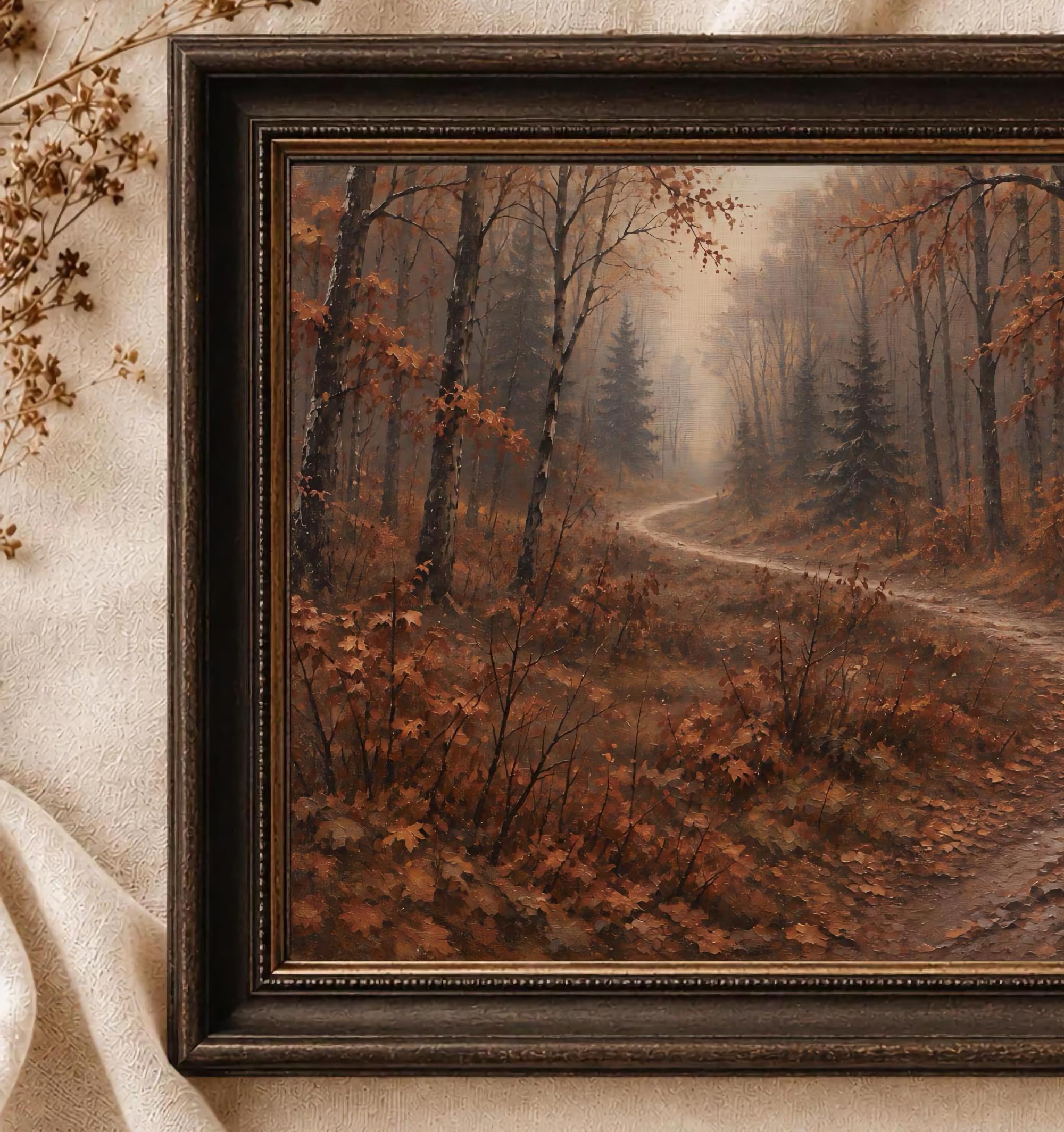 Autumn Forest Path Wall Art, Vintage Style Woodland Landscape, Burnt Orange Digital Download — image 2