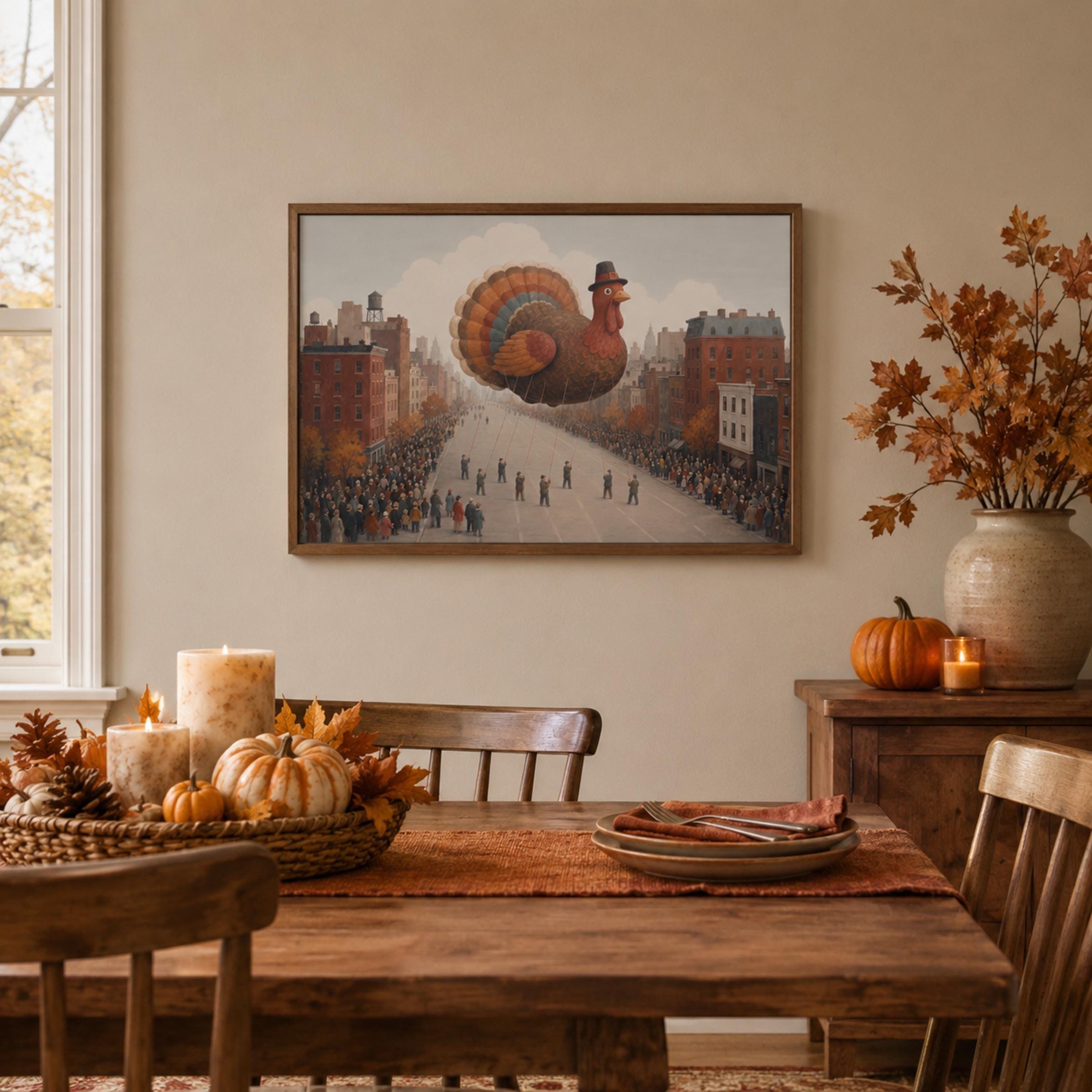 Thanksgiving Turkey Balloon Parade Printable Wall Art, Vintage Autumn Digital Download — image 3