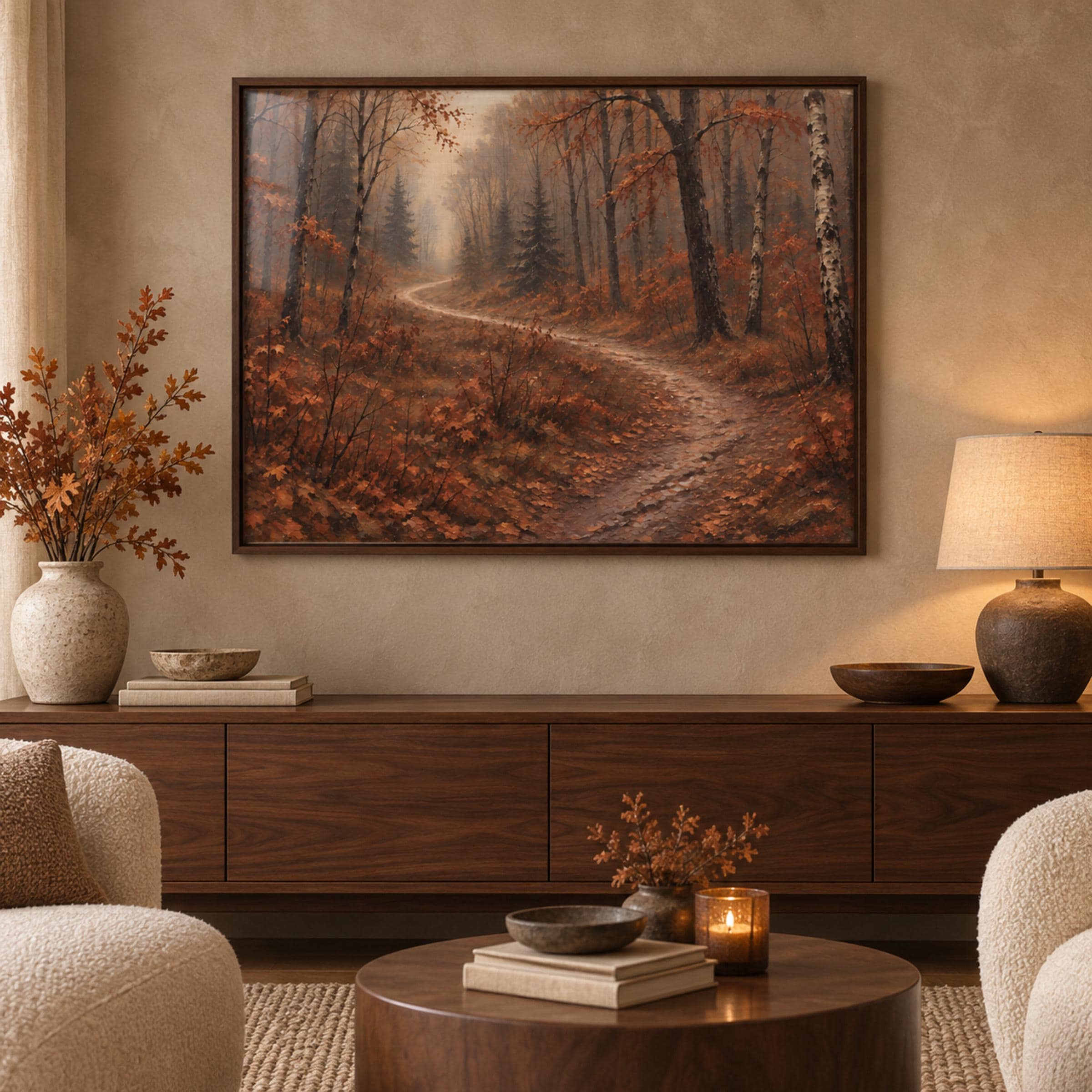 Autumn Forest Path Wall Art, Vintage Style Woodland Landscape, Burnt Orange Digital Download — image 4