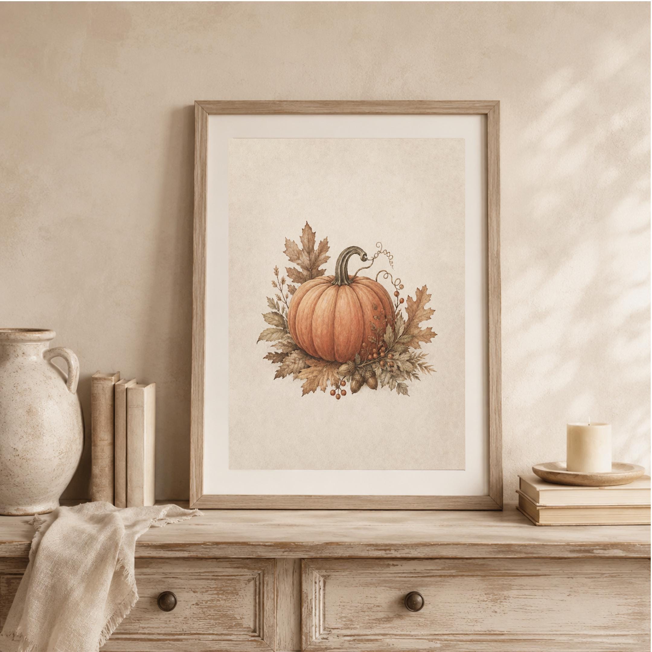 Vintage Pumpkin Wall Art, Fall Leaves Botanical, Rustic Farmhouse Autumn Decor, Printable Digital Download — image 10