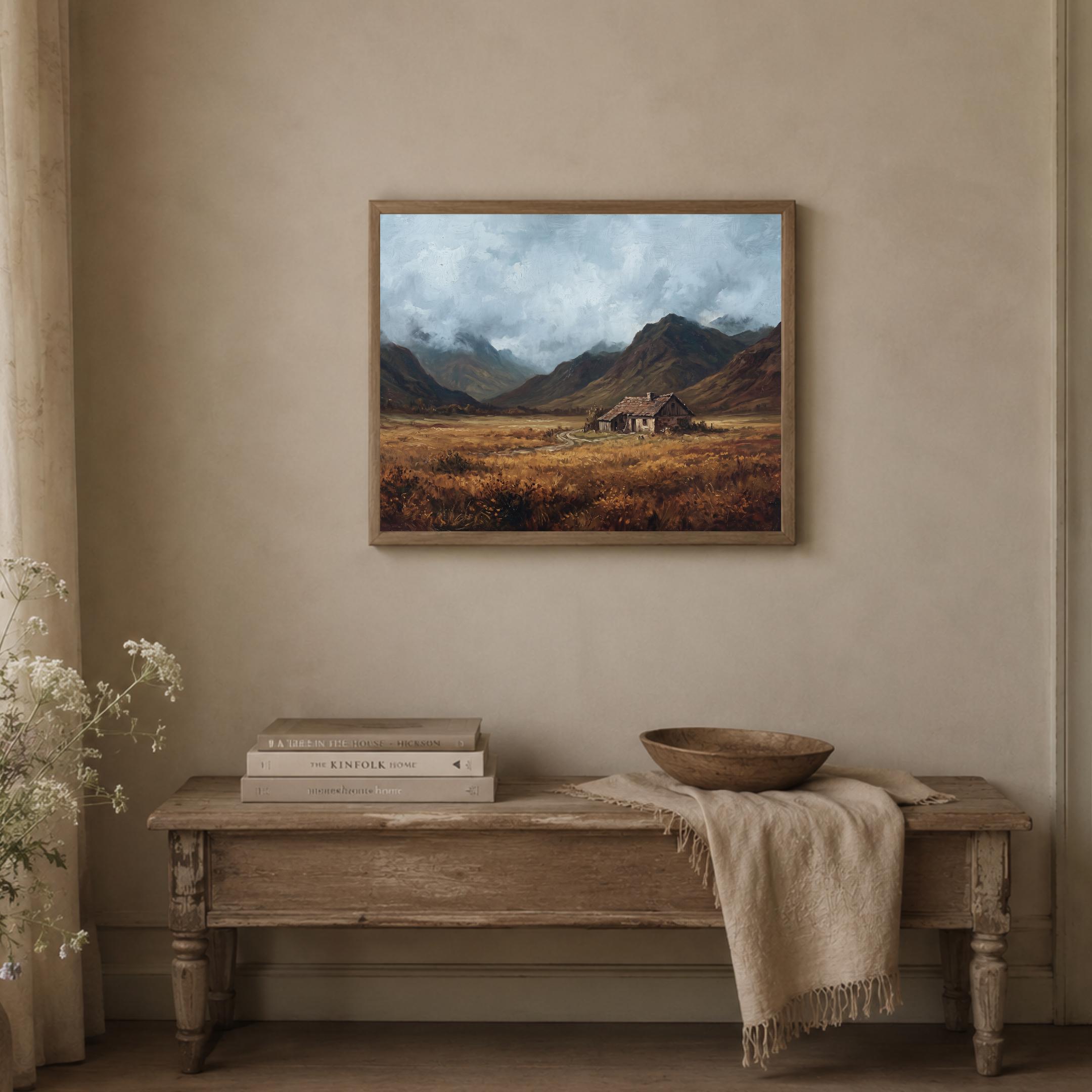 Rustic Mountain Cottage Printable Wall Art, Moody Autumn Valley Landscape, Rustic Cabin Digital Download — image 5