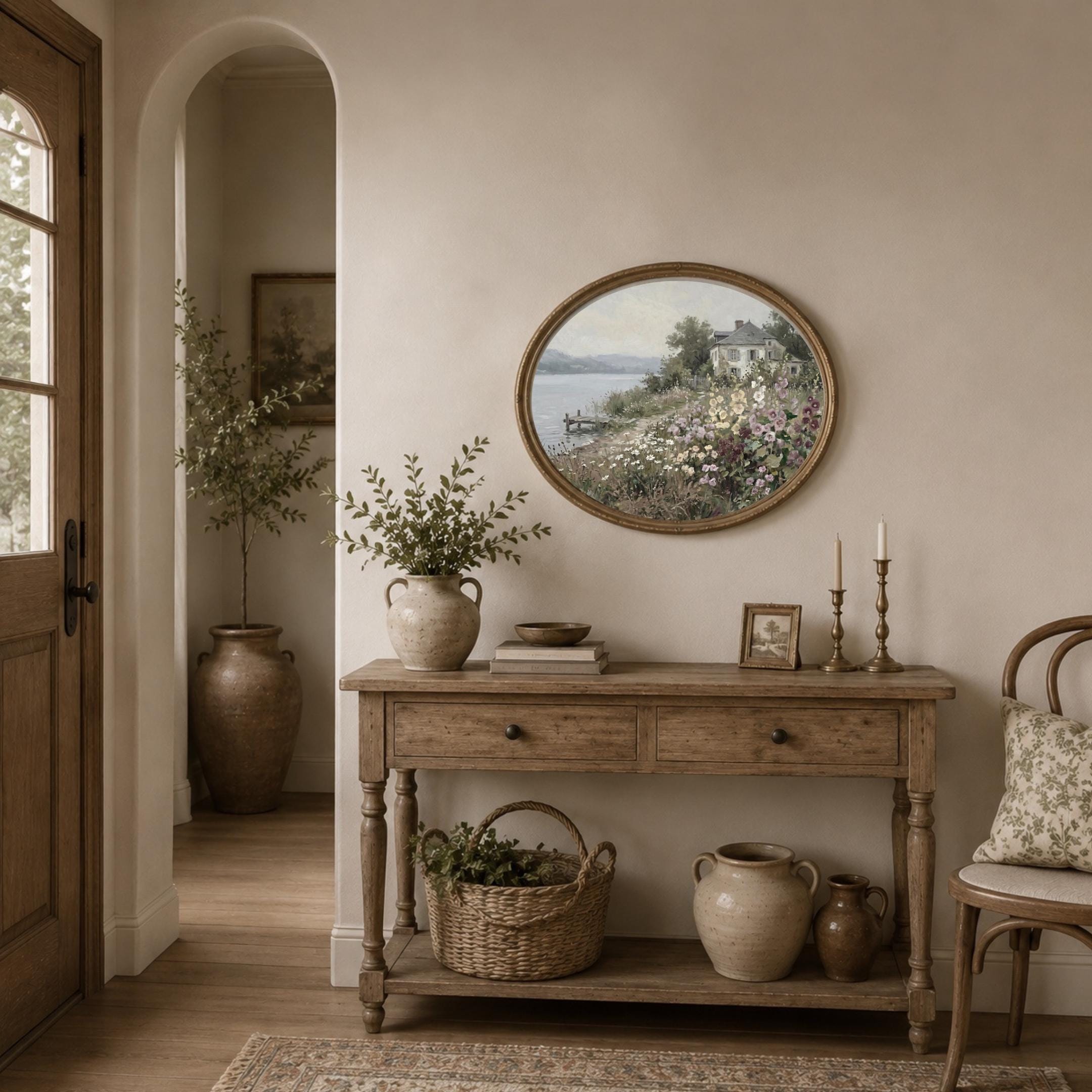Vintage Cottage English Garden Wall Art, Lakeside Floral Landscape Print, Farmhouse Decor (Digital Download) — image 7