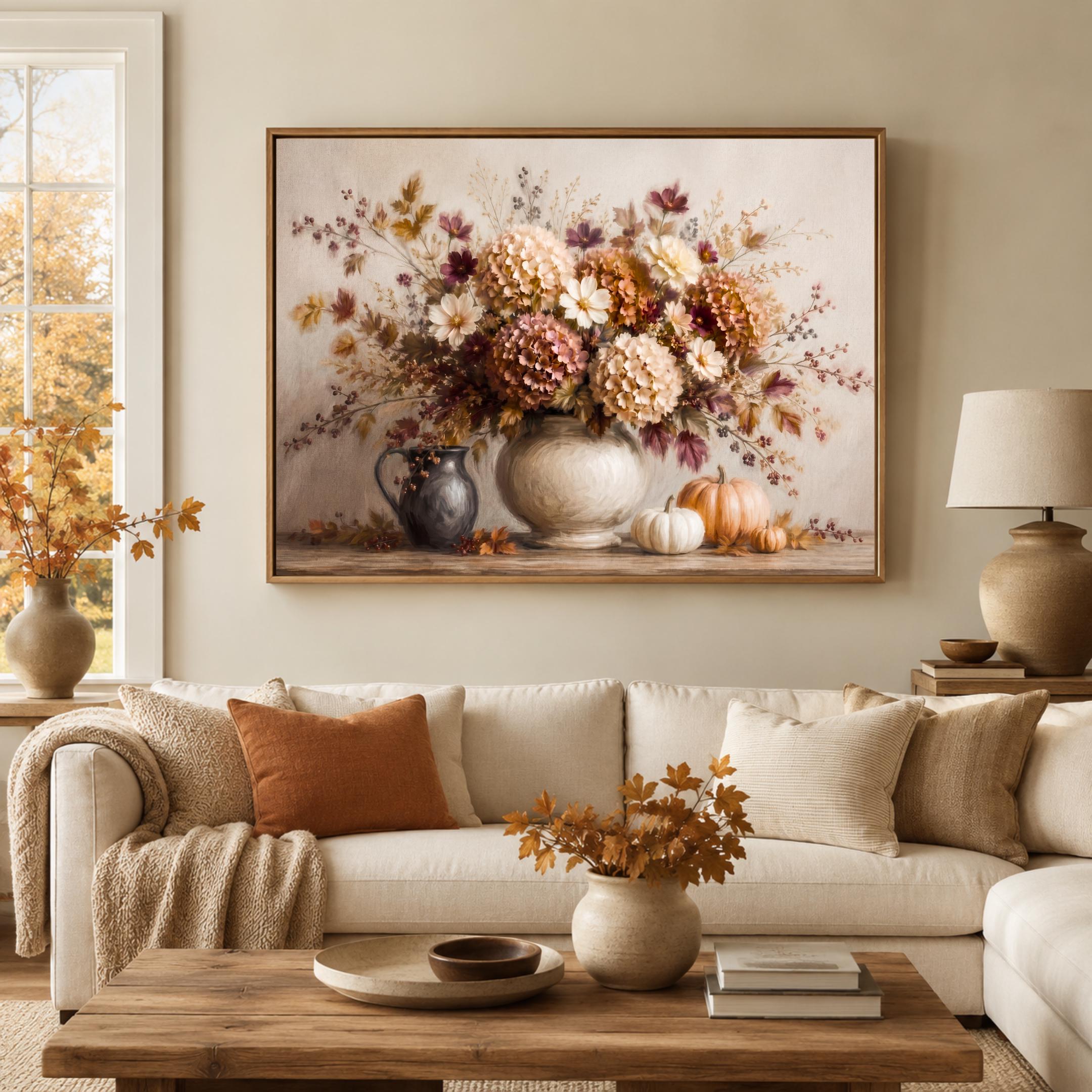 Fall Floral Centerpiece Wall Art, Pumpkin Hydrangea Still Life Print, Thanksgiving Decor (Digital Download) — image 8