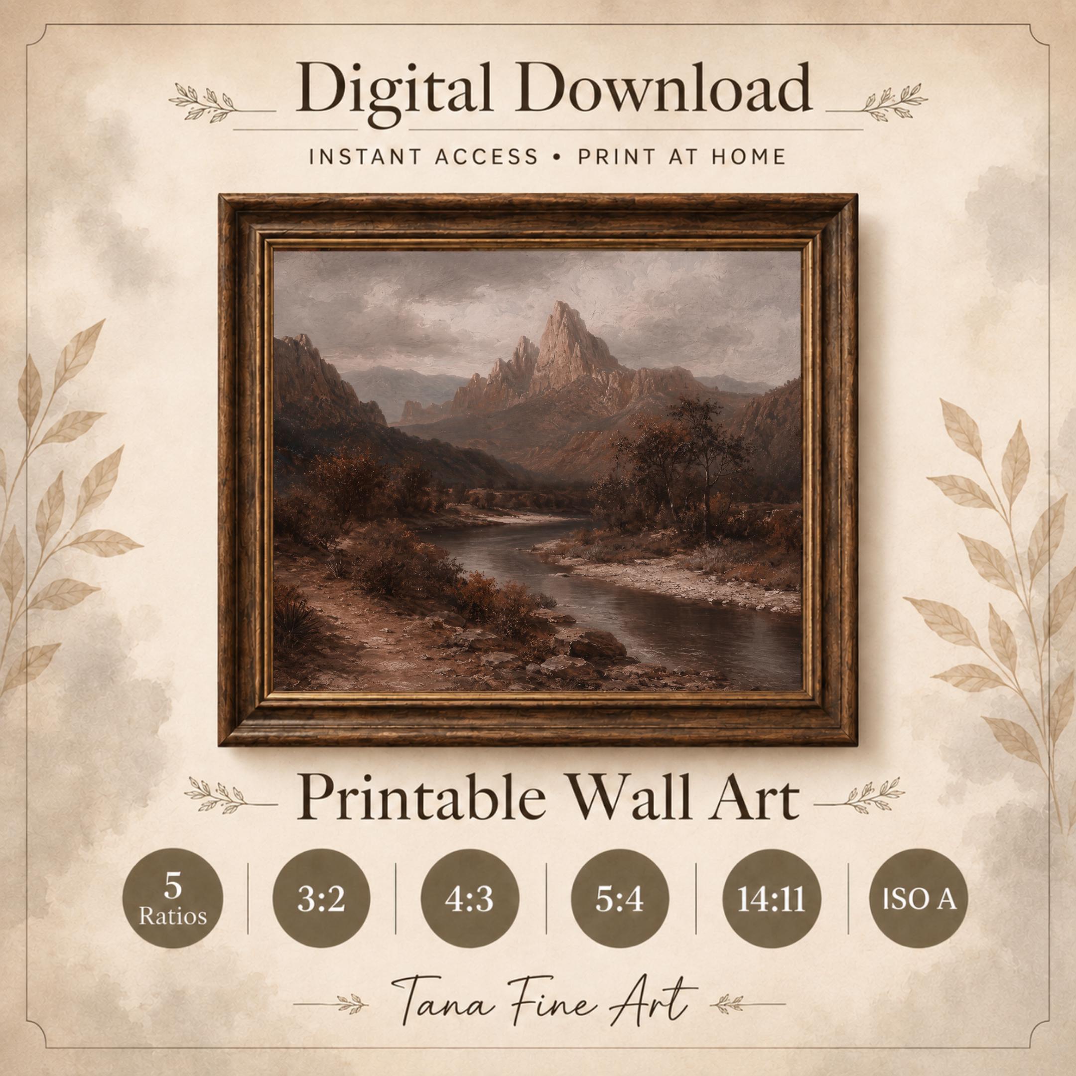 Mountain River Wall Art | Moody Fall Landscape Print | Vintage Nature Printable Digital Download — image 8