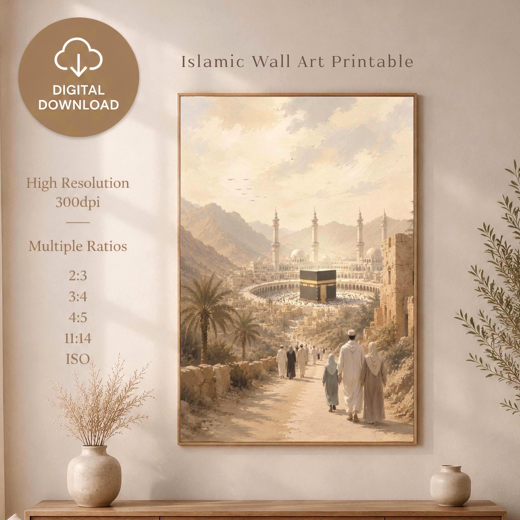 Kaaba Journey Islamic Wall Art Print, Hajj Pilgrimage Decor, Prayer Room Art (Digital Download)