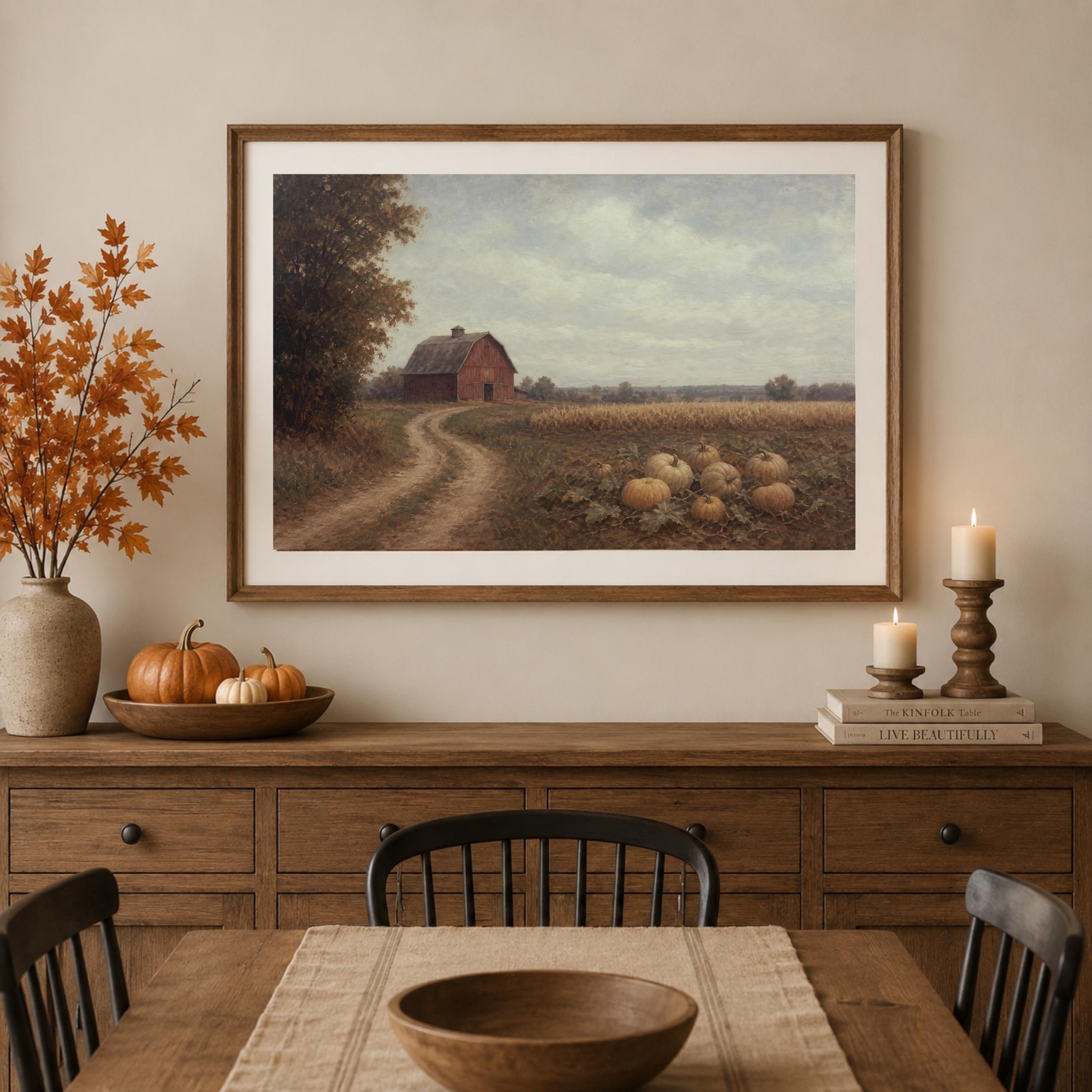 Pumpkin Farm Wall Art | Rustic Barn Landscape Print | Fall Printable Digital Download — image 8