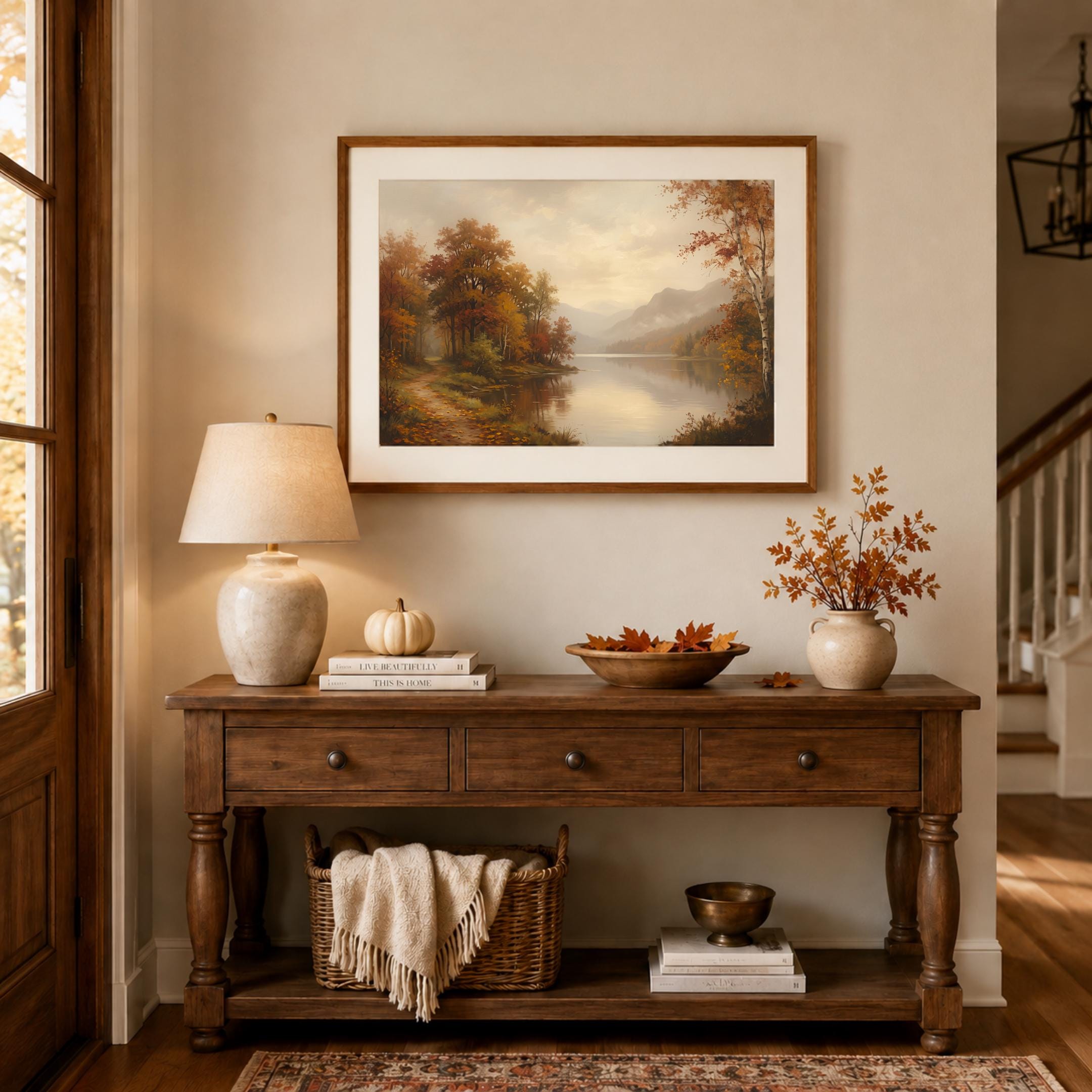 Autumn Lake Landscape Print, Moody Countryside Landscape, Rustic Fall Decor (Digital Download) — image 6