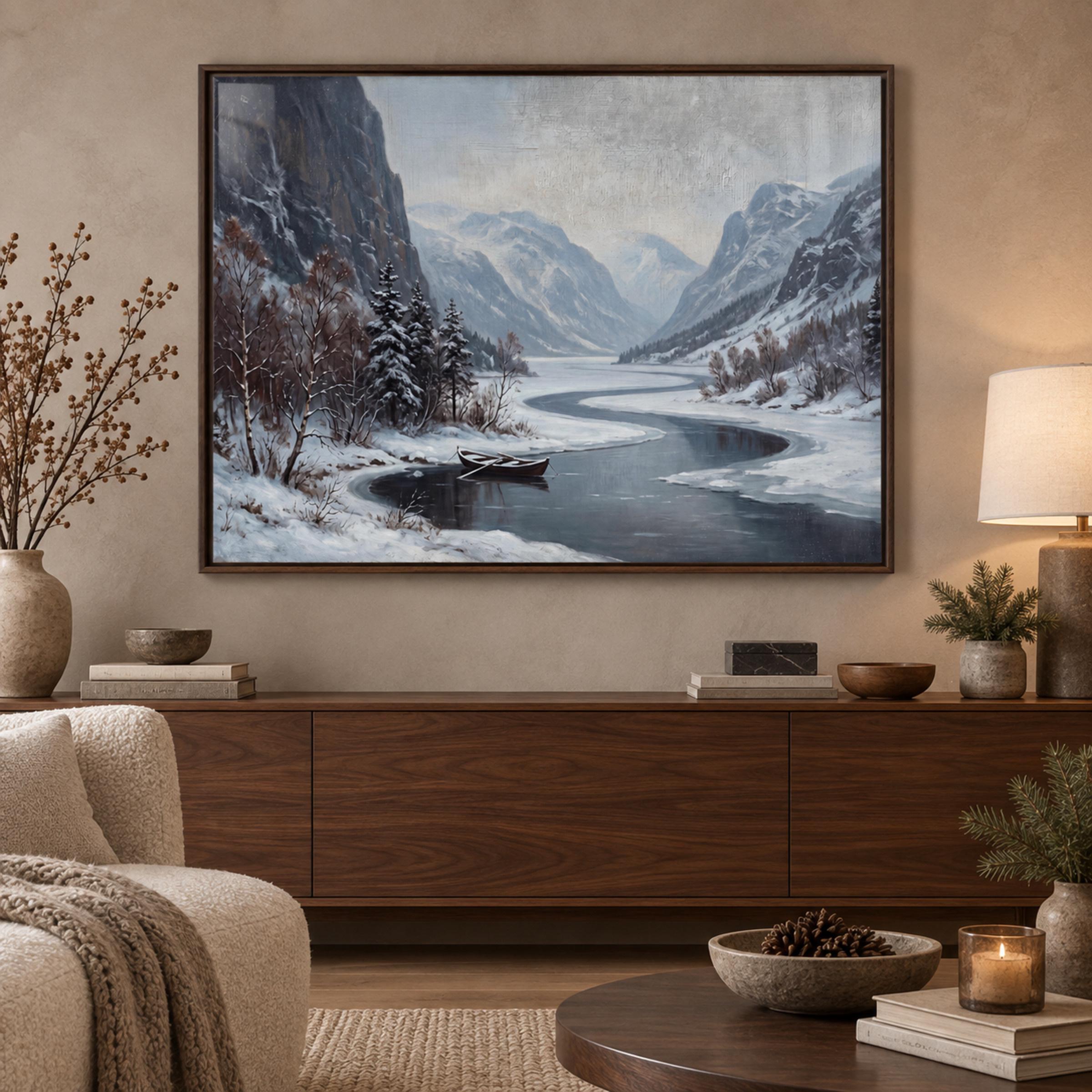 Rowboat on the Winter Mountain River — image 4
