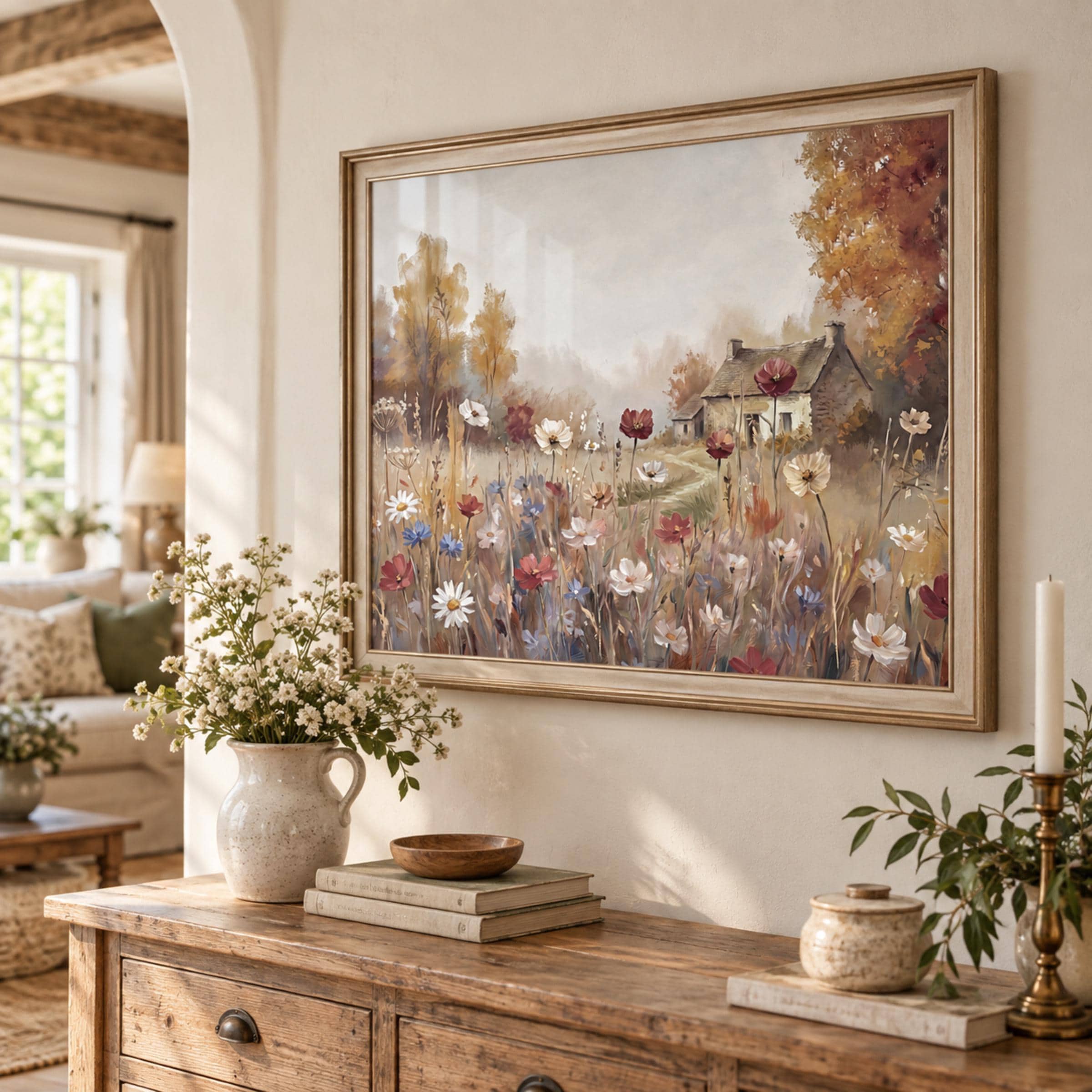 Rustic Fall Cottage Wall Art, Autumn Wildflower Meadow, Cottage Garden Print (Digital Download) — image 3
