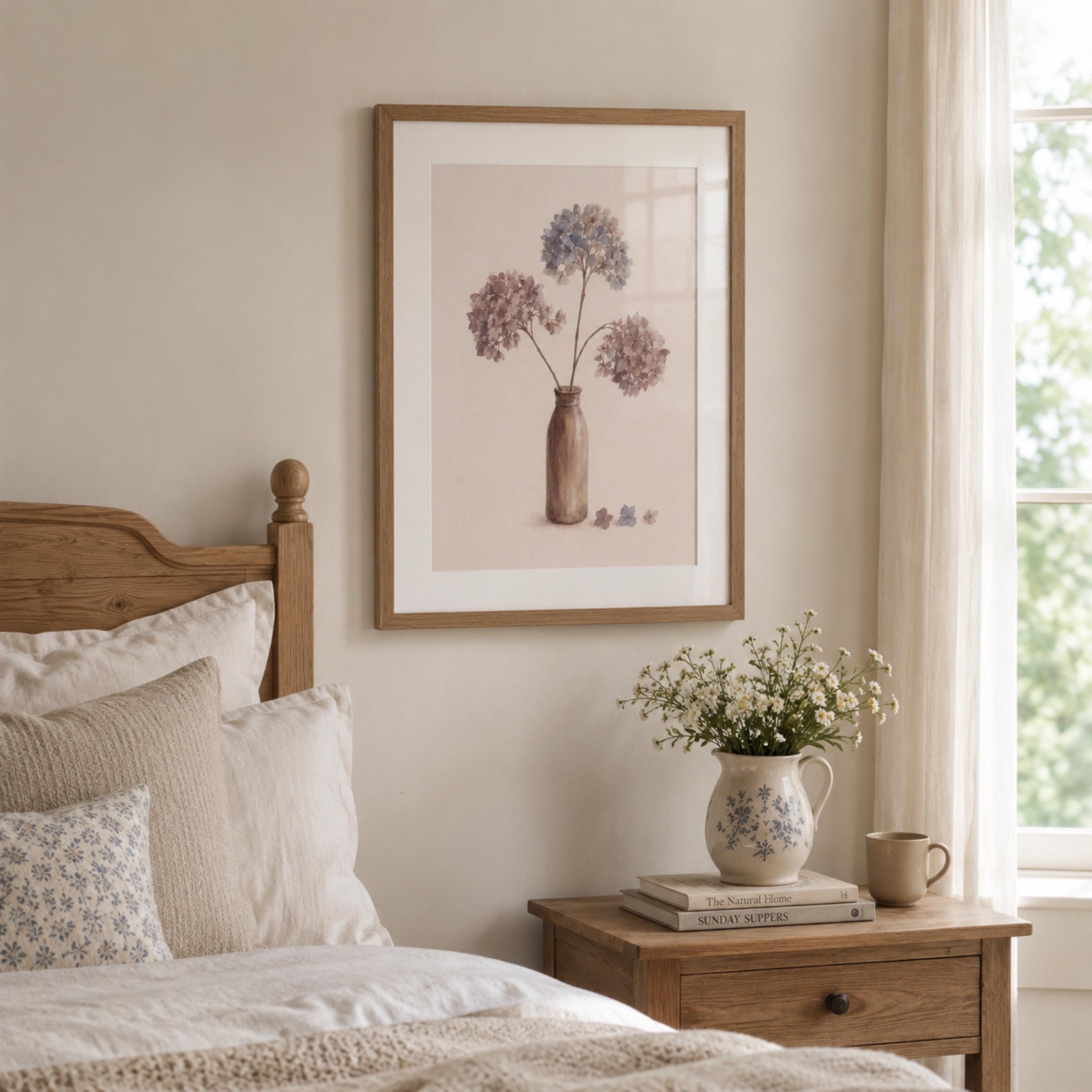 Fall Hydrangea Wall Art | Vintage Floral Vase Print | Neutral Printable Digital Download — image 2